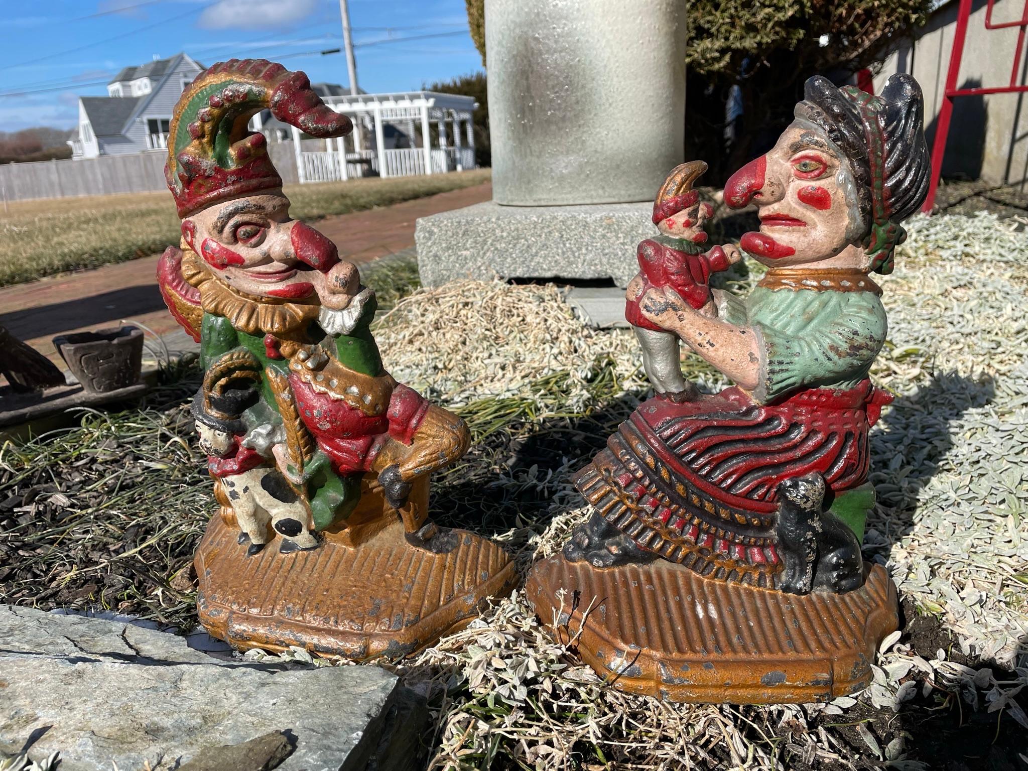 Folk Art Rare Pair Punch & Judy Antique Sculptures