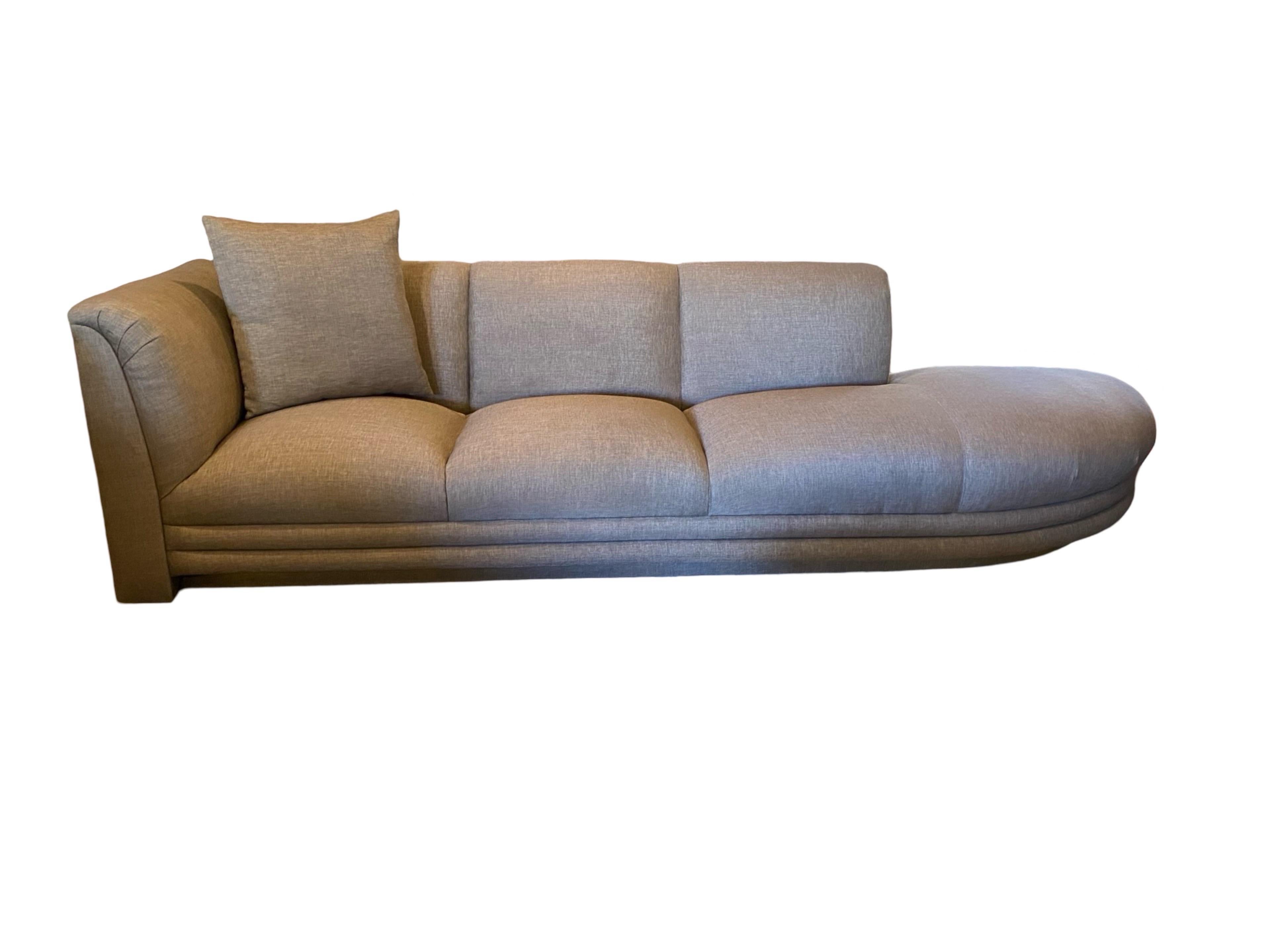 Pair of Taupe Linen Modern Sofas from Steve Chase Residence, Illuminated! For Sale 8