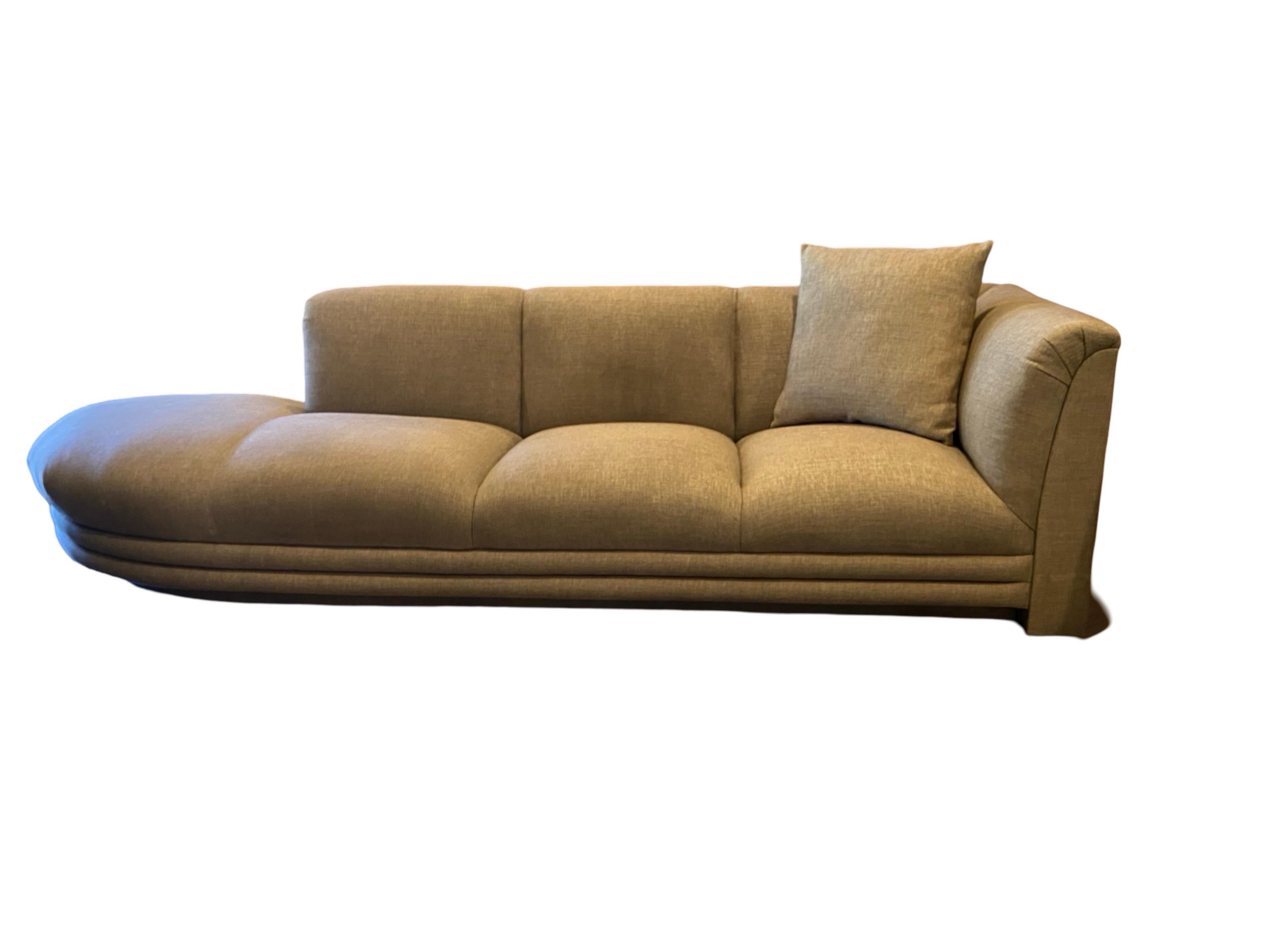 Pair of Taupe Linen Modern Sofas from Steve Chase Residence, Illuminated! For Sale 9