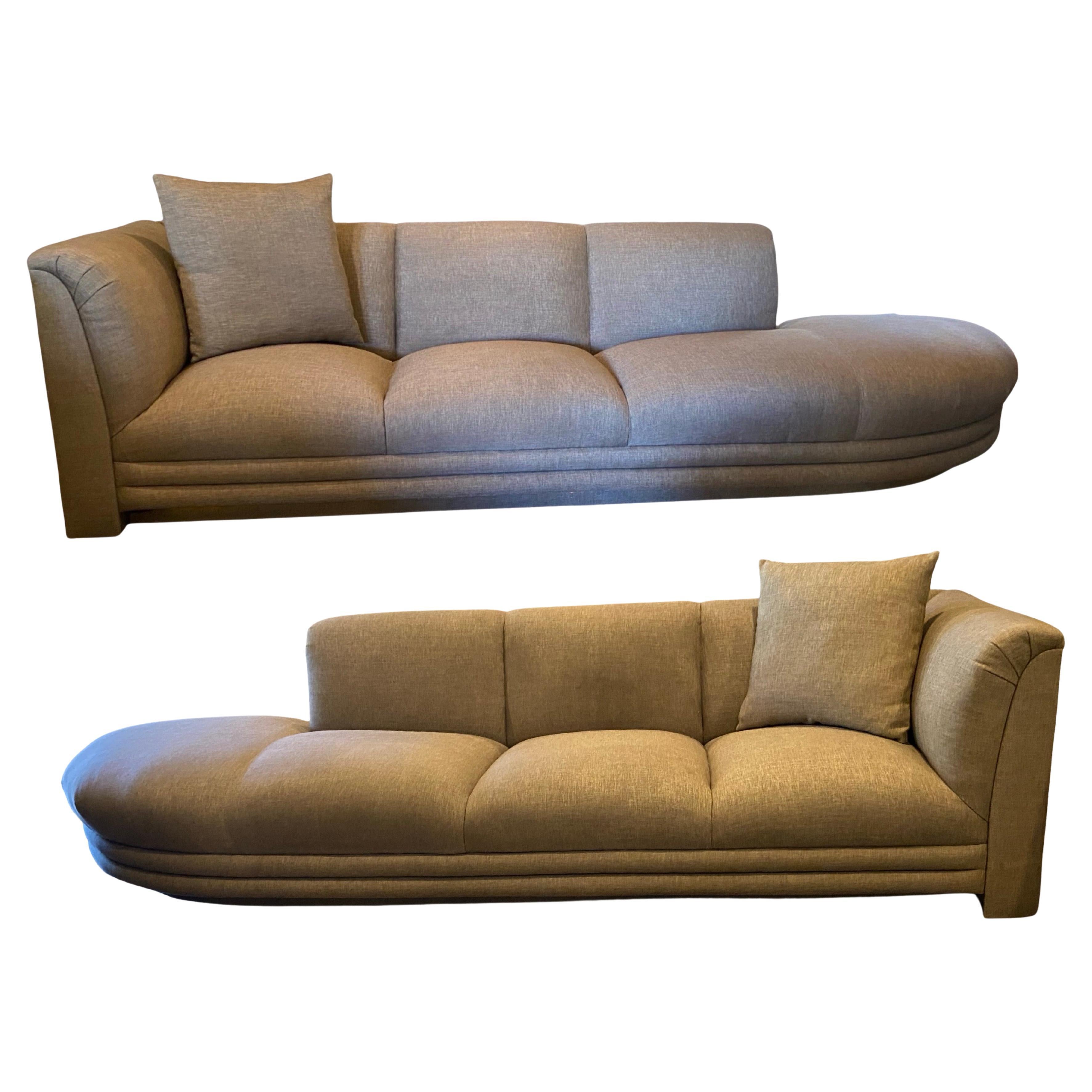 Pair of Taupe Linen Modern Sofas from Steve Chase Residence, Illuminated! For Sale 7