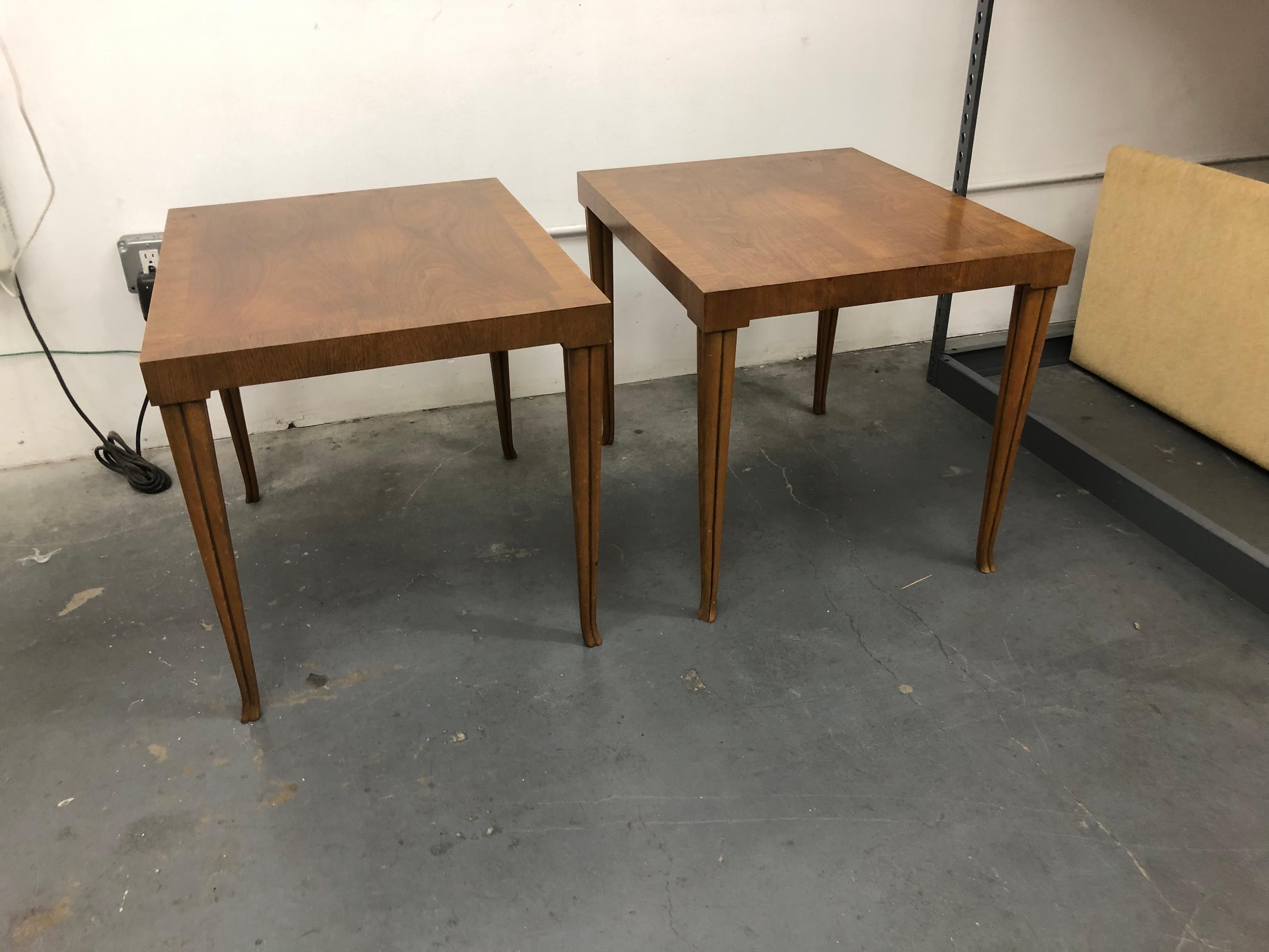 1961, from a small collection for Baker Furniture produced just for one year. Beautiful European Walnut with delicately reeded legs. This line marks the transition from Gibbing's American-focused design for Widdicomb Furniture, towards the neo-Greek