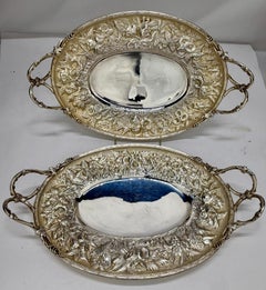 RARE Pair, S. Kirk & Sons Sterling Silver Repoussé & Vine Handled Obstkörbe