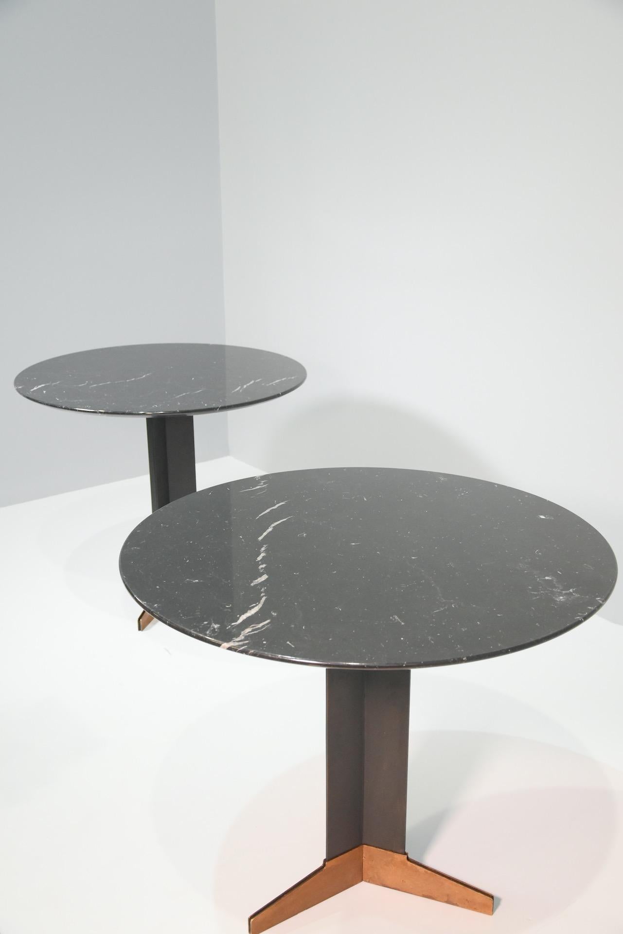 Rare Pair Side Table in Black Marble, Metal and Brass Ignazio Gardella For Sale 11