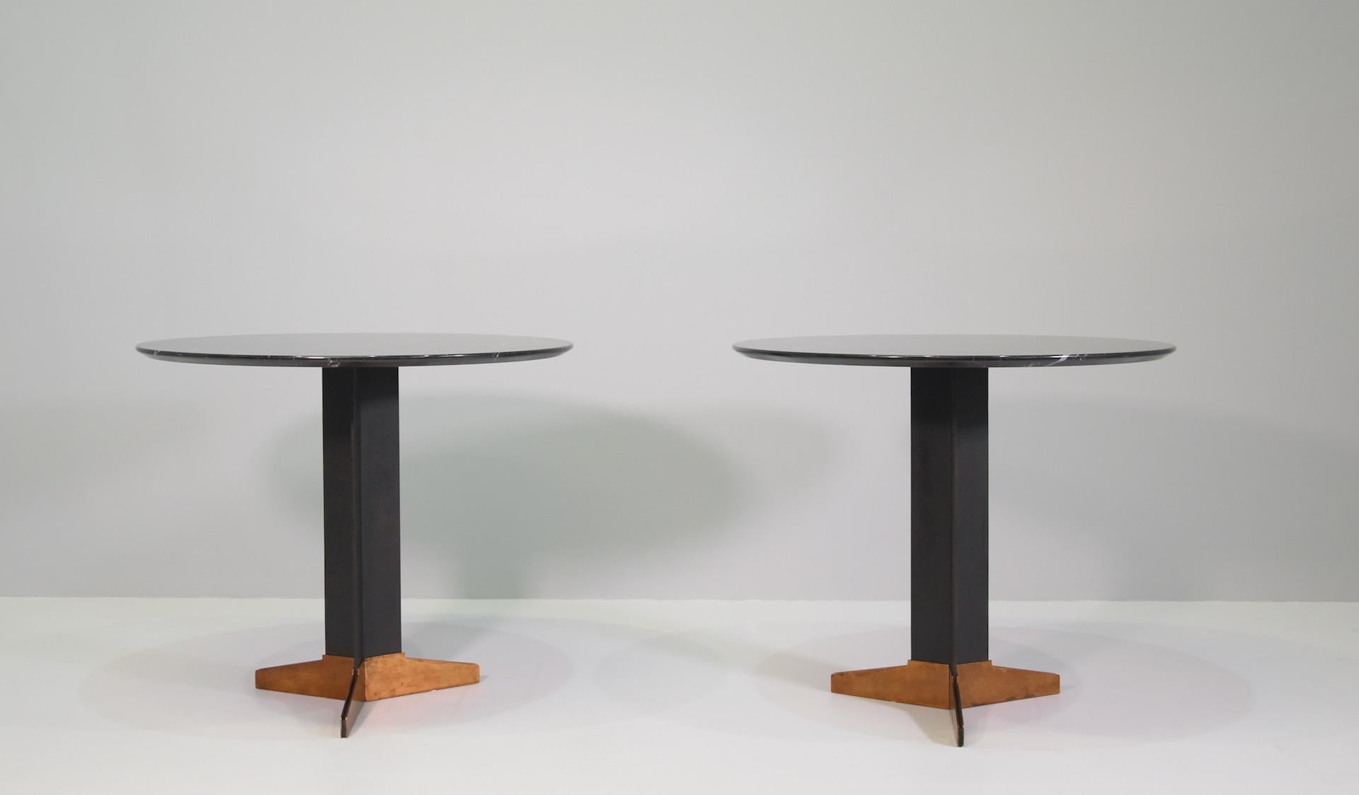 Mid-Century Modern Rare Pair Side Table in Black Marble, Metal and Brass Ignazio Gardella For Sale