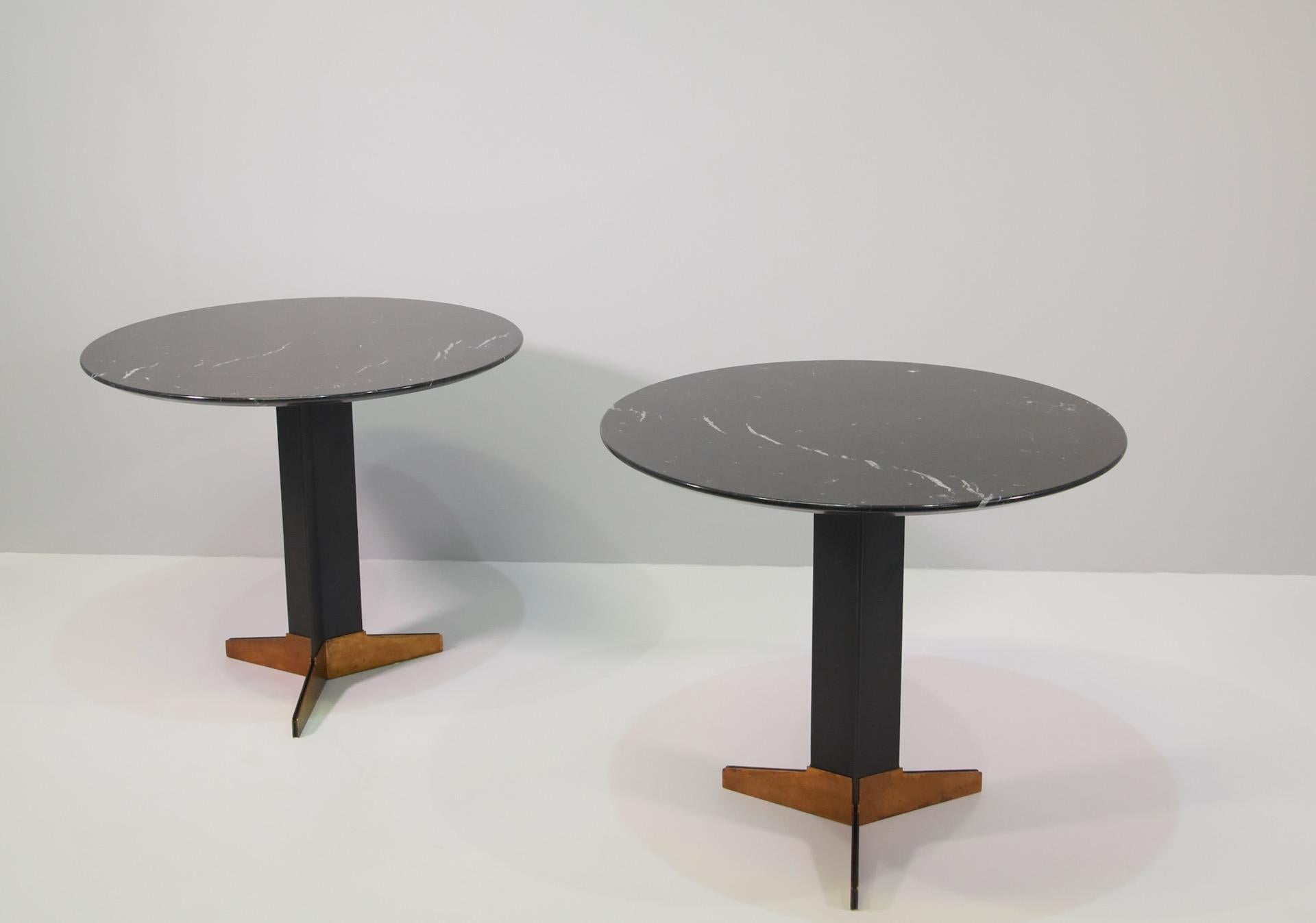 20th Century Rare Pair Side Table in Black Marble, Metal and Brass Ignazio Gardella For Sale