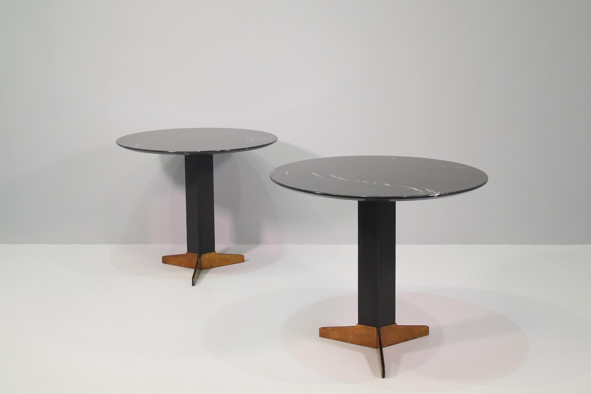 Rare Pair Side Table in Black Marble, Metal and Brass Ignazio Gardella For Sale 1