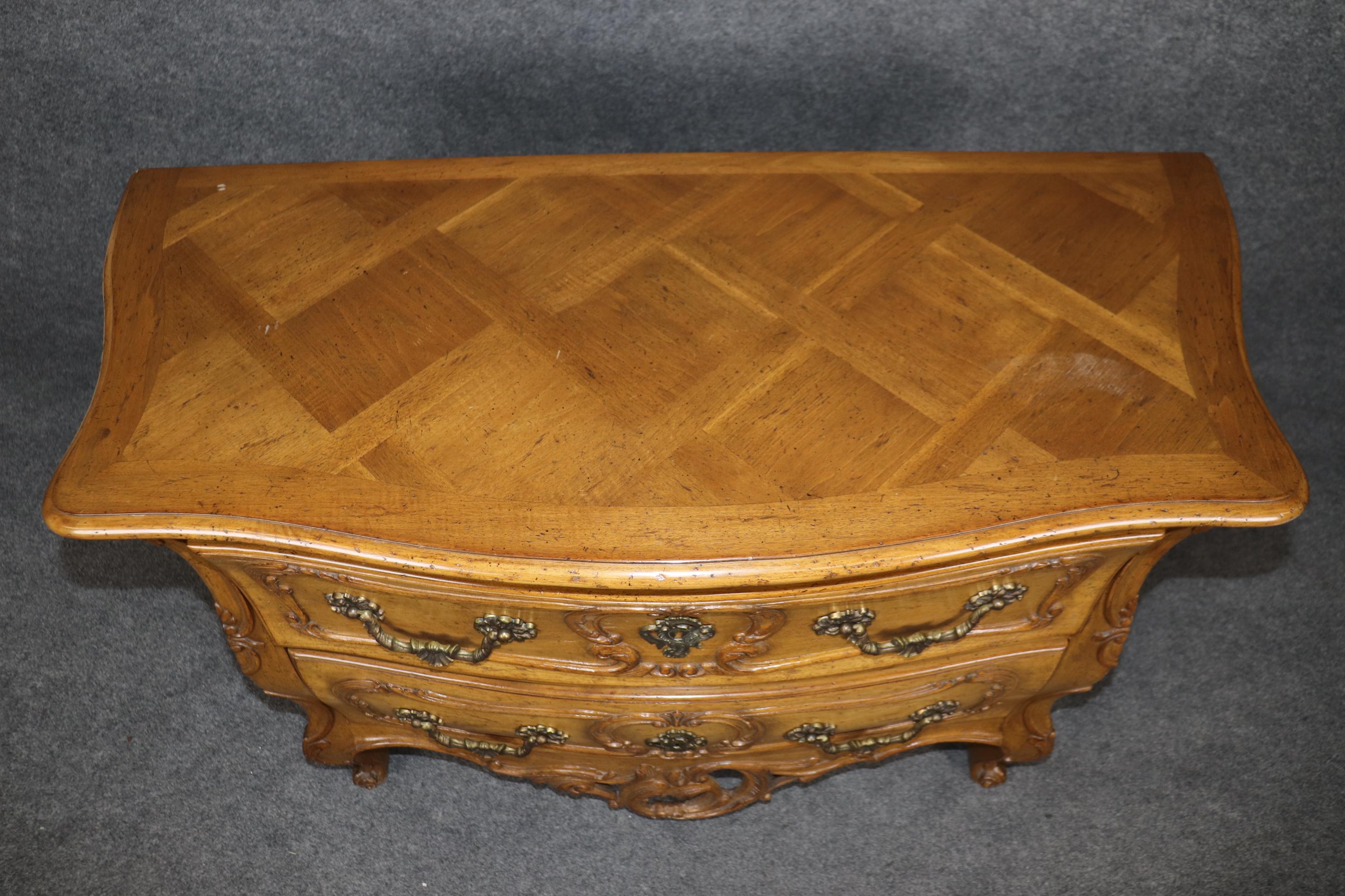American Rare Pair Signed Auffray & Co Walnut French Louis XV Style Commodes