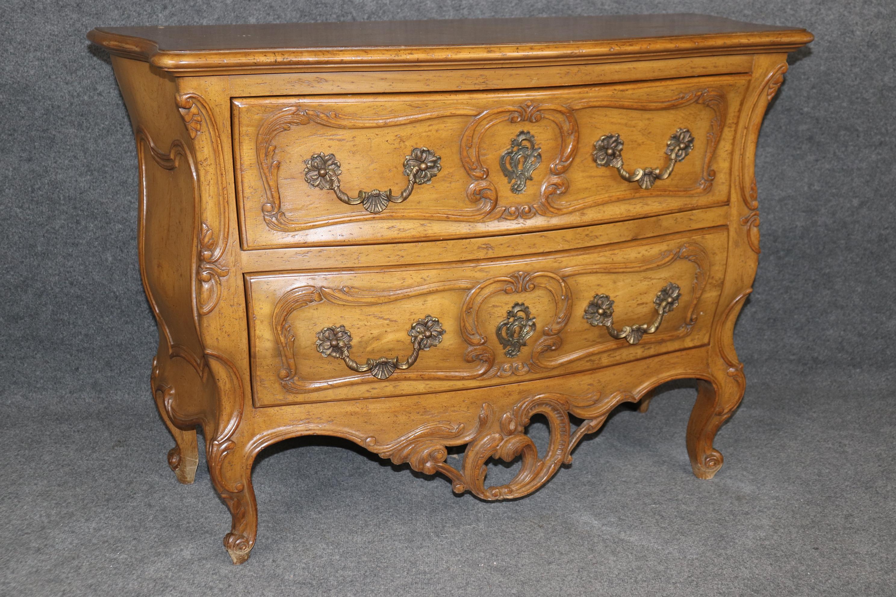Rare Pair Signed Auffray & Co Walnut French Louis XV Style Commodes 1