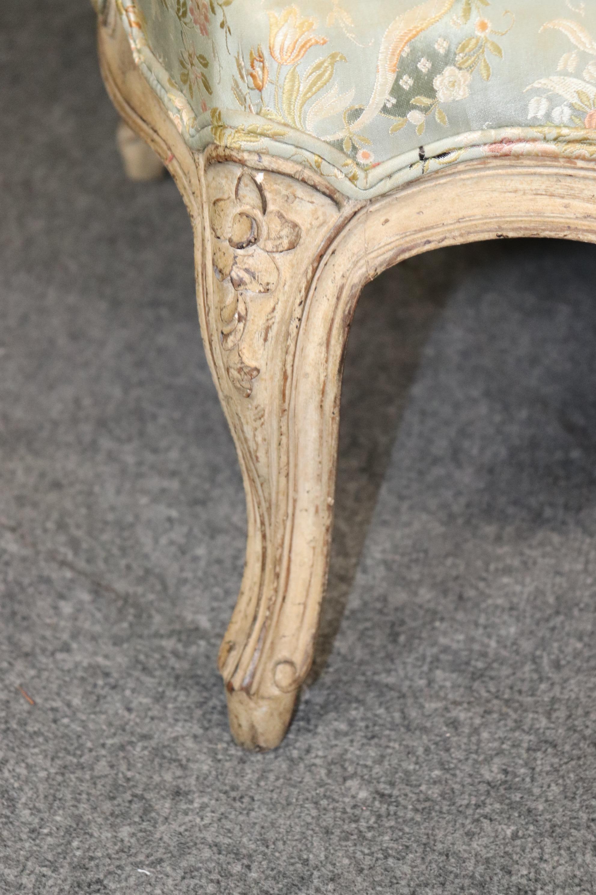 Rare Pair Signed Maison Jansen Distressed Painted French Louis XV Bergere Chairs 4