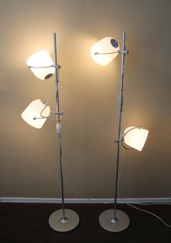 Rare Pair! Swedish Modern Articulating Decorator Floor Pole Lamps! Silver Danish