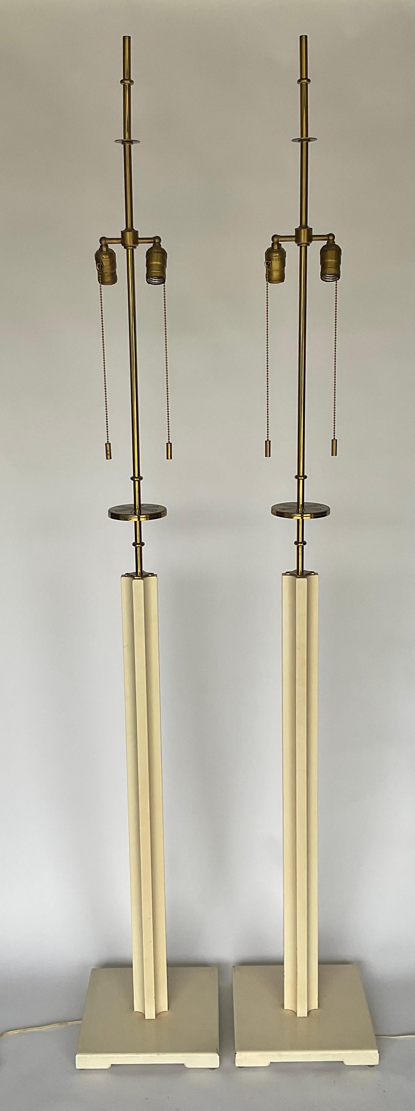 Rare PAIR Tommi Parzinger Model 6362 Floor Lamps Original finish and shades. Signed on each base with model number and Parzinger Original. One is hard to find, a pair almost impossible. 
