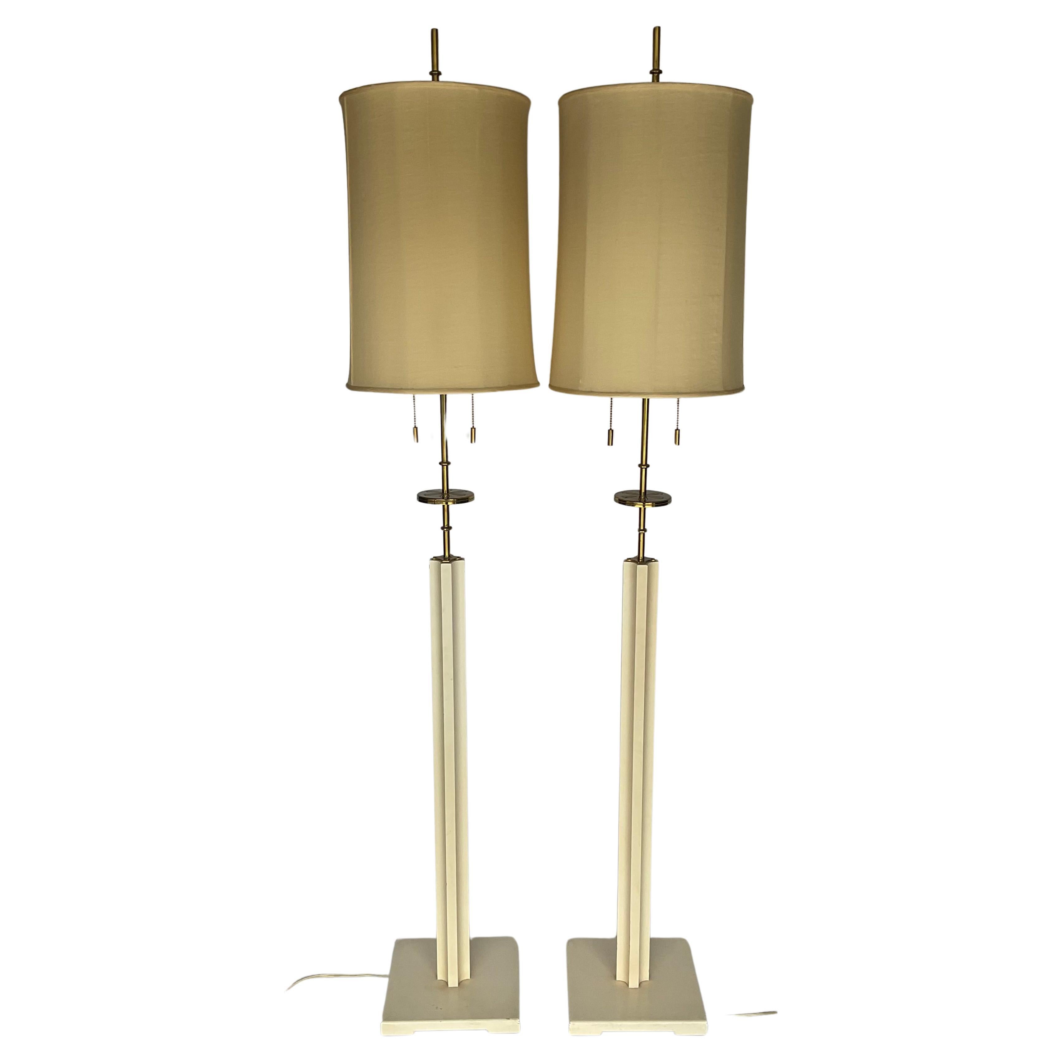 Rare PAIR Tommi Parzinger Model 6362 Floor Lamps Original finish and shades  For Sale