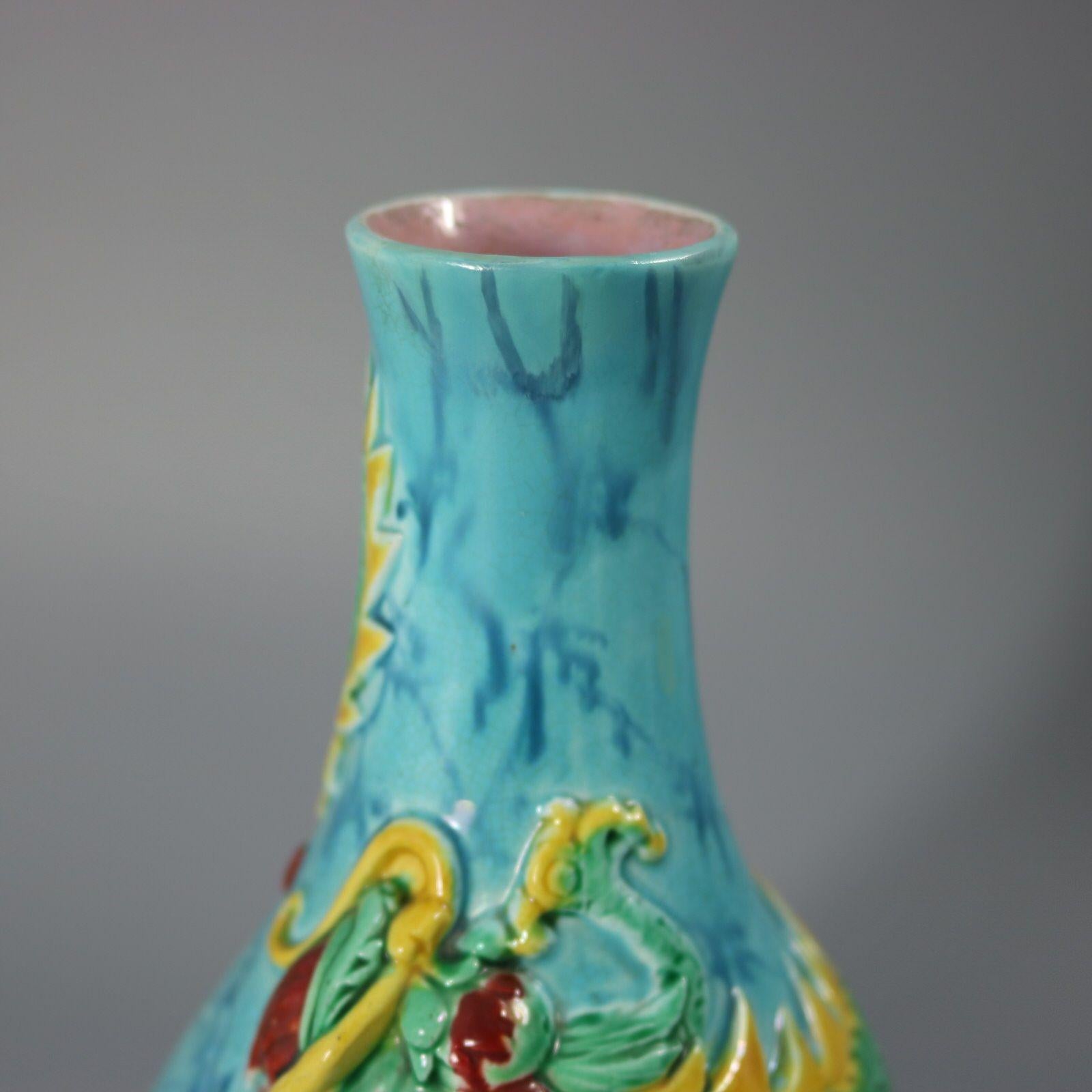 Rare Pair Worcester Majolica Dragon Vases For Sale 7