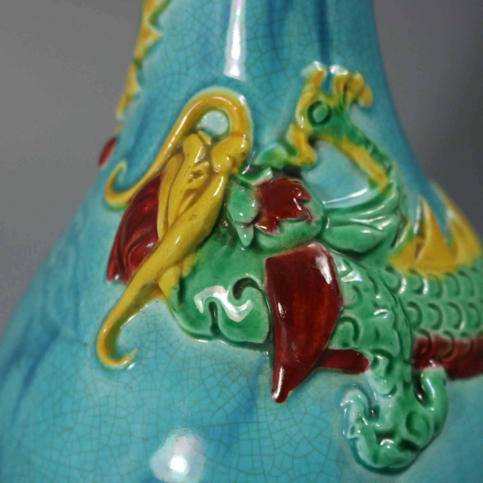 Rare Pair Worcester Majolica Dragon Vases For Sale 1