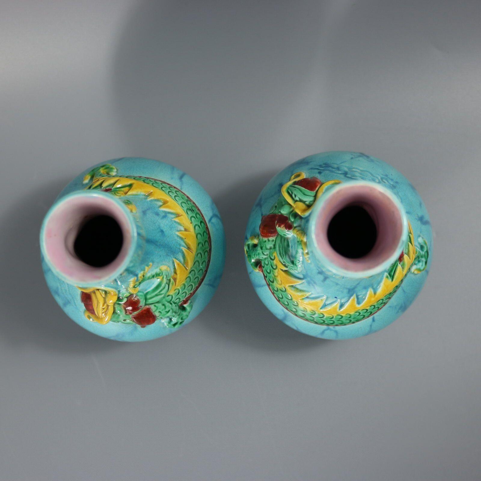 Rare Pair Worcester Majolica Dragon Vases For Sale 2