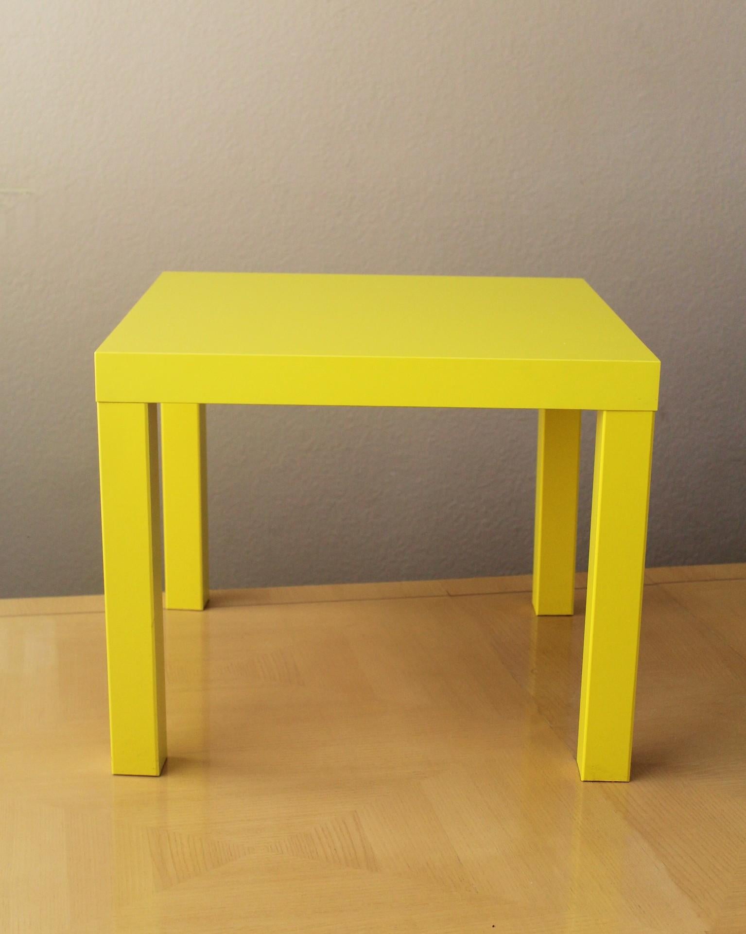 Rare!

Ikea LACK
End Tables

Made in Poland
1999

Coveted Discontinued Yellow Color!

Here are a quarter century old pair of First Year 1999 Ikea LACK tables in the coveted YELLOW color. These tables are a post-modern tour de force and liven up any