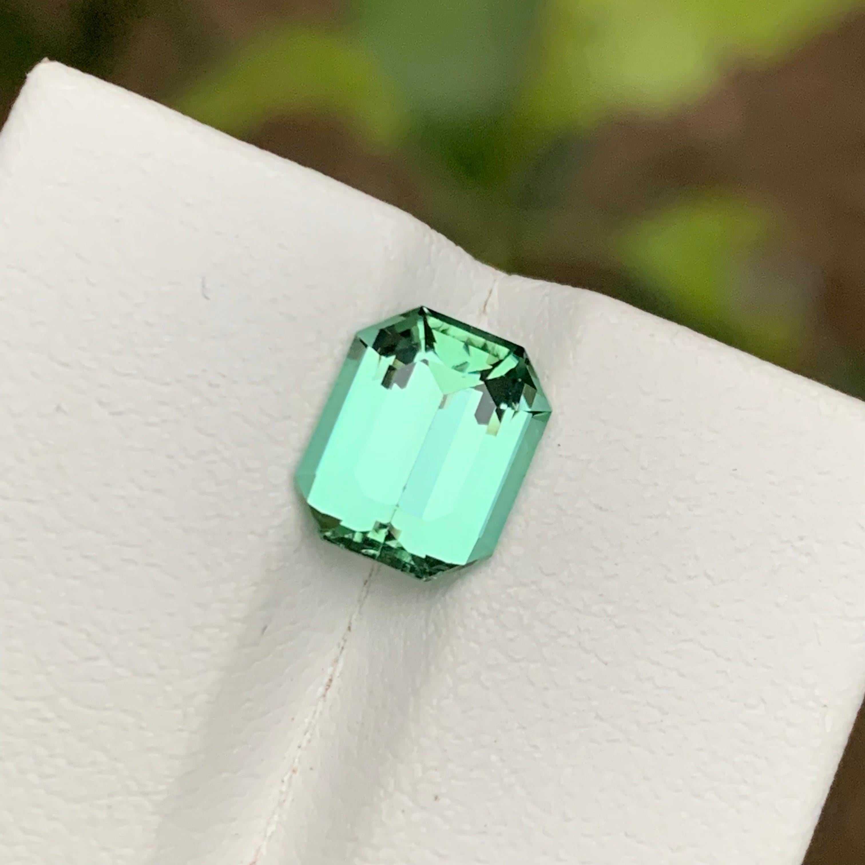 GEMSTONE TYPE: Tourmaline
PIECE(S): 1
WEIGHT: 2.50 Carat
SHAPE: Emerald
SIZE (MM): 9.06 x 7.46 x 4.82
COLOR: Light Mint Green
CLARITY: Eye Clean
TREATMENT: None
ORIGIN: Afghanistan
CERTIFICATE: On demand

A captivating light mint green natural