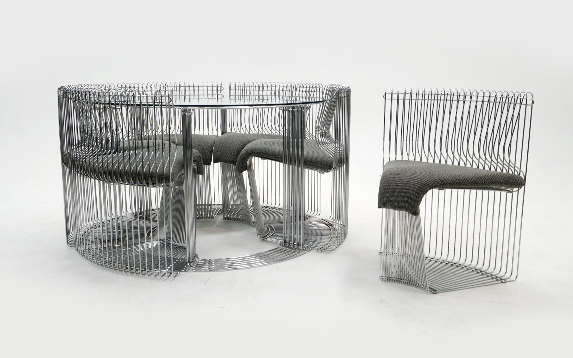 Danois Rare ensemble de salle à manger Pantonova de Verner Panton 1971, chrome, table en verre, six chaises en vente