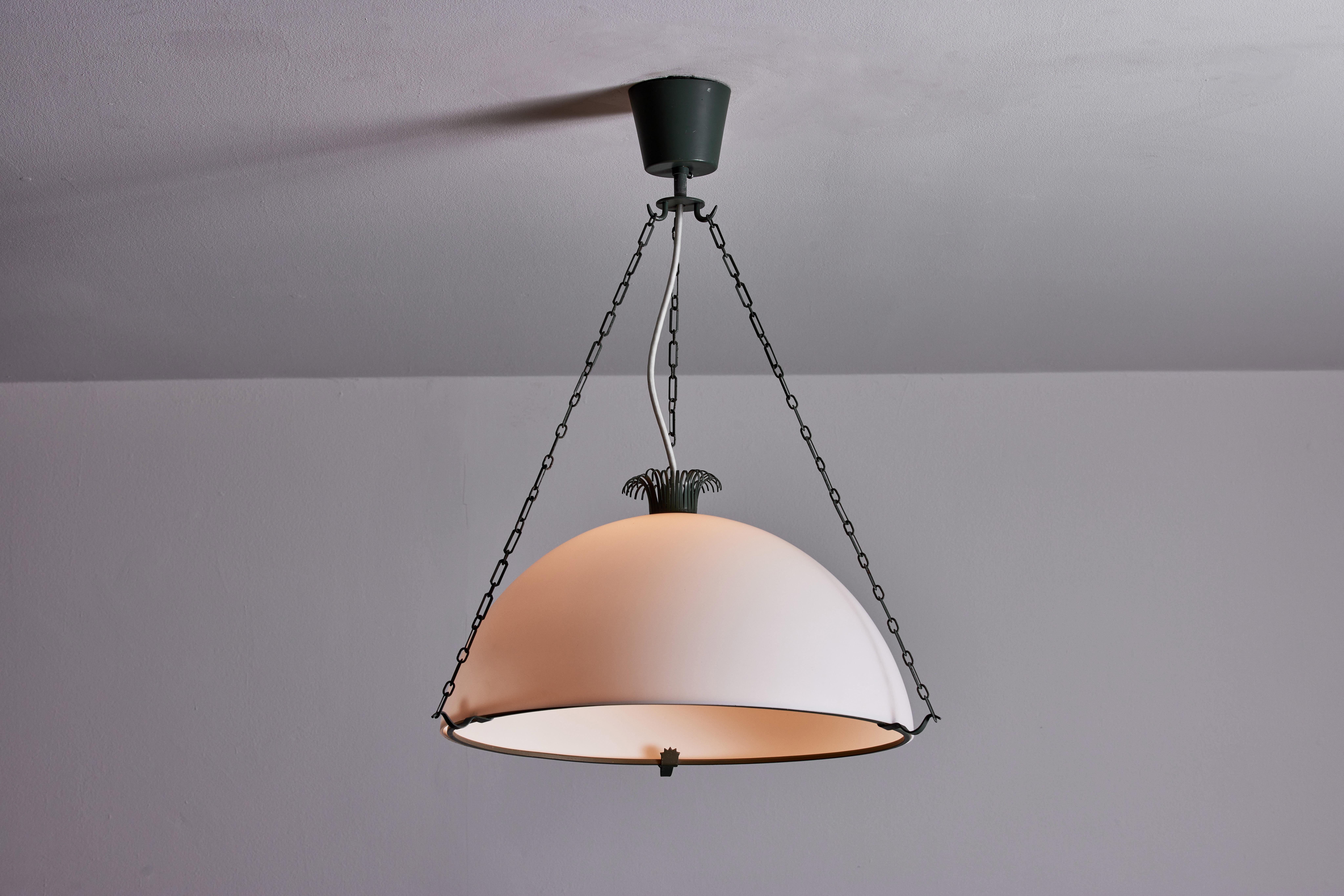 Rare parachute suspension light by Erik Gunnar Asplund. Designed and manufactured in Sweden, circa mid-1920s to mid-1930s. Enameled metal armature and chain, brushed satin glass diffuser. Rewired for U.S. junction boxes. Takes one E27 100w maximum