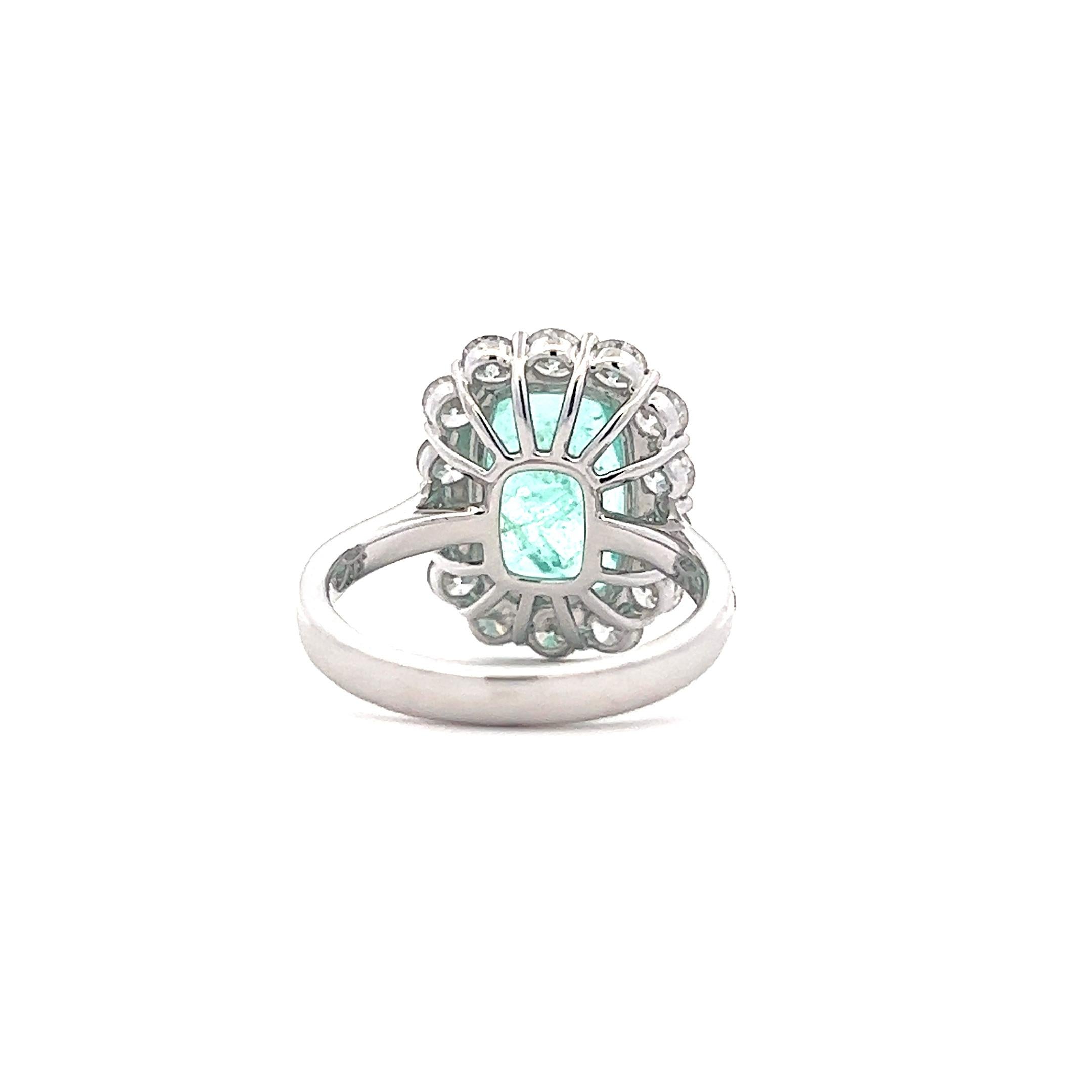 Seltener Paraiba 4,13 ct Diamant 18K Gold Ring für Sie (Antiker Kissenschliff) im Angebot