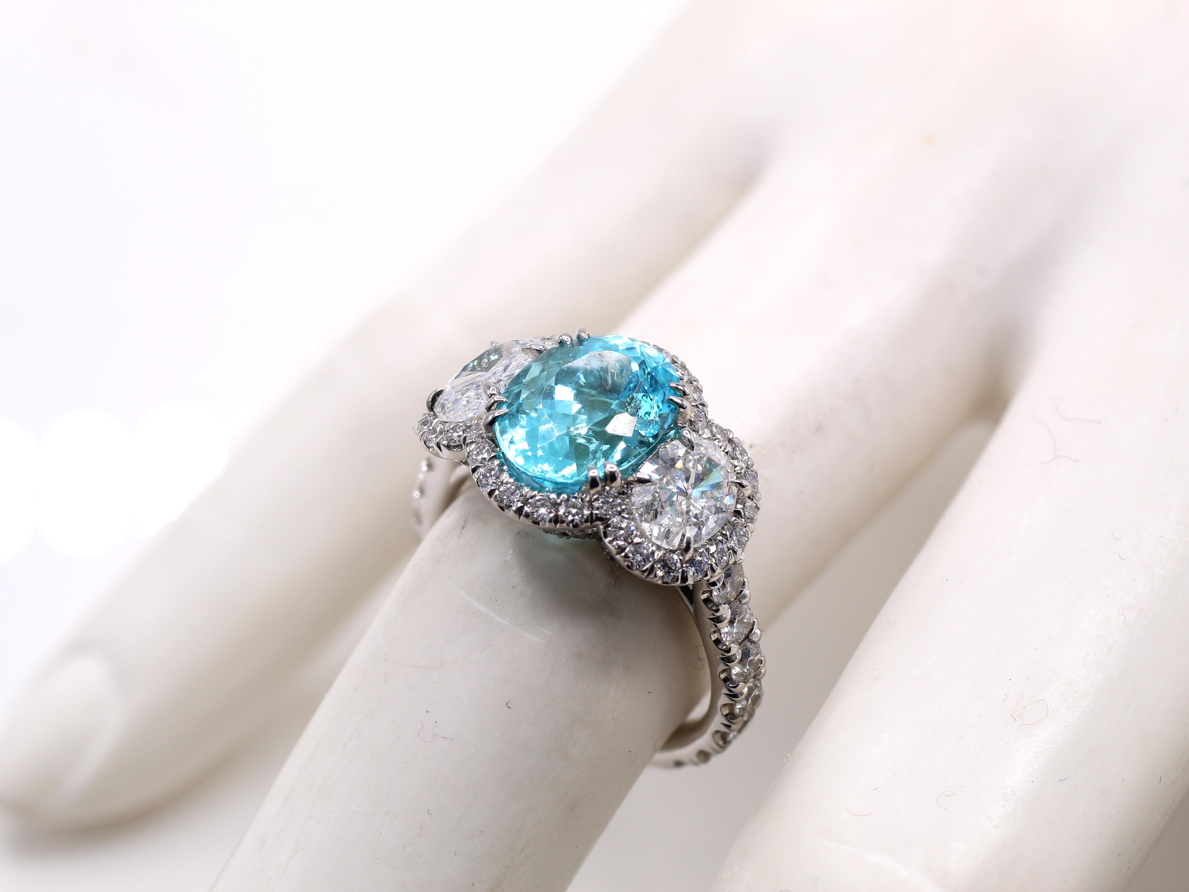 Oval Cut Rare Paraiba Tourmaline Diamond Platinum Ring For Sale