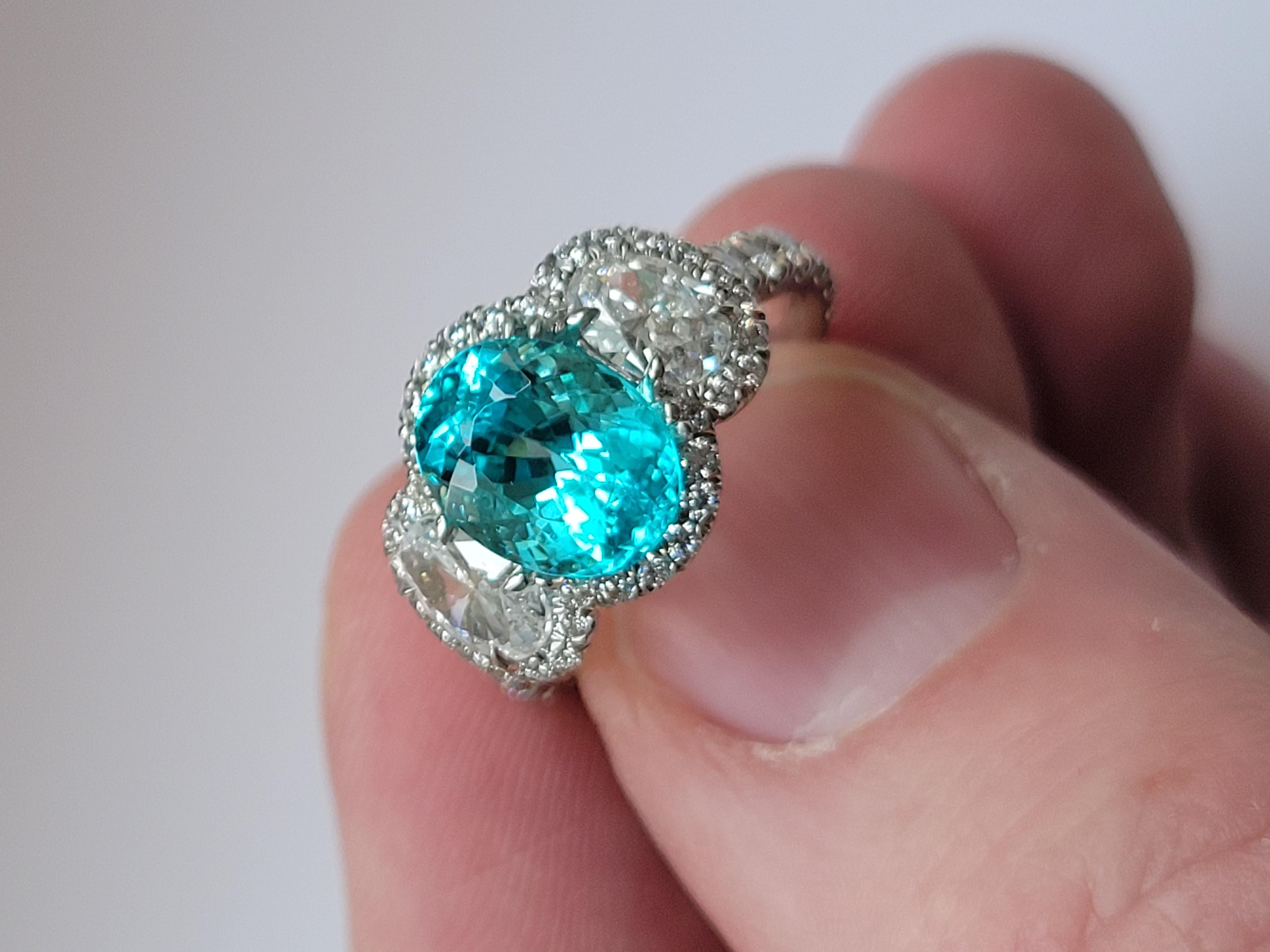Women's or Men's Rare Paraiba Tourmaline Diamond Platinum Ring For Sale
