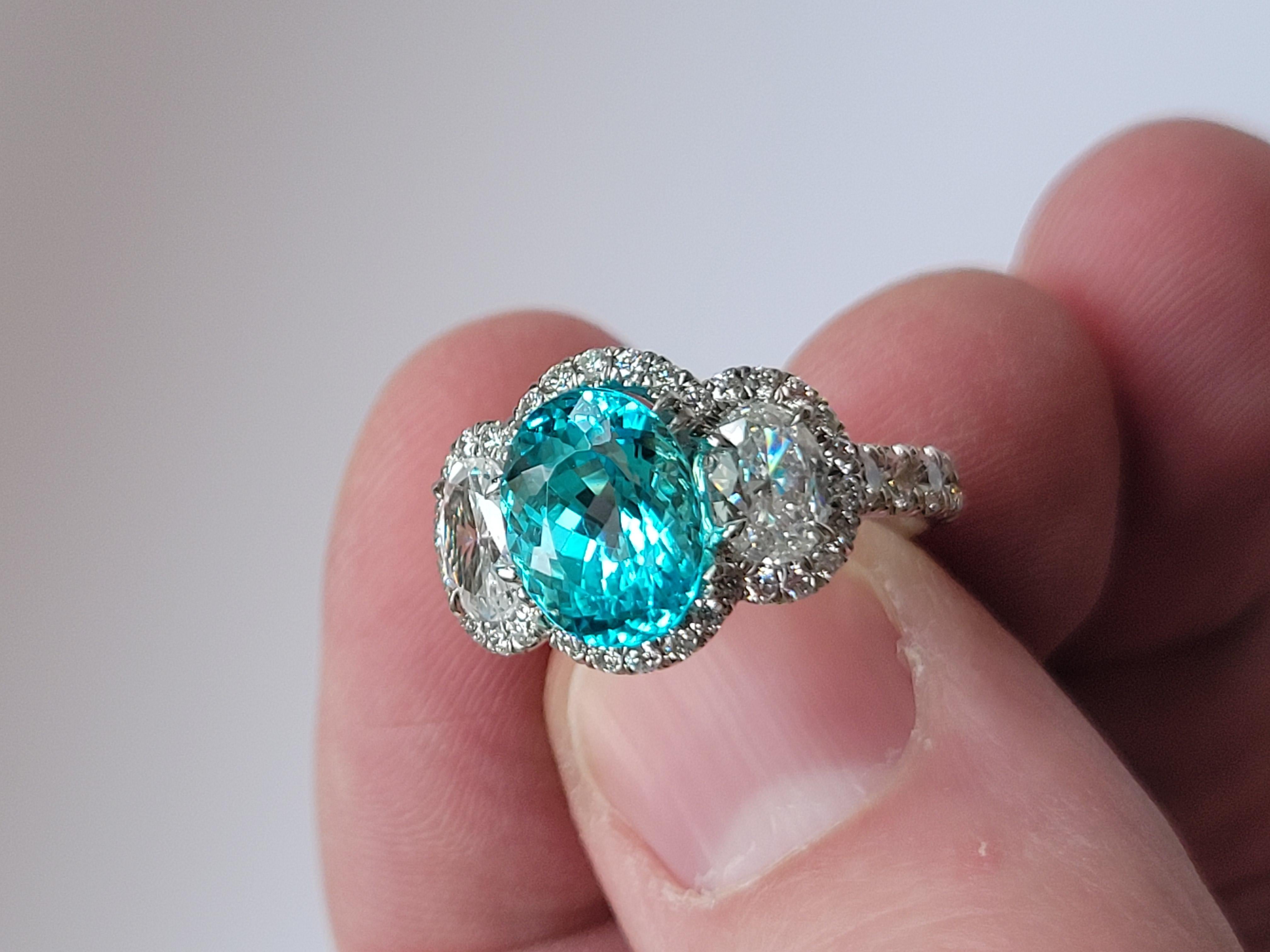 Rare Paraiba Tourmaline Diamond Platinum Ring For Sale 1