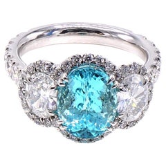 Bague rare en platine avec tourmaline Paraiba et diamants