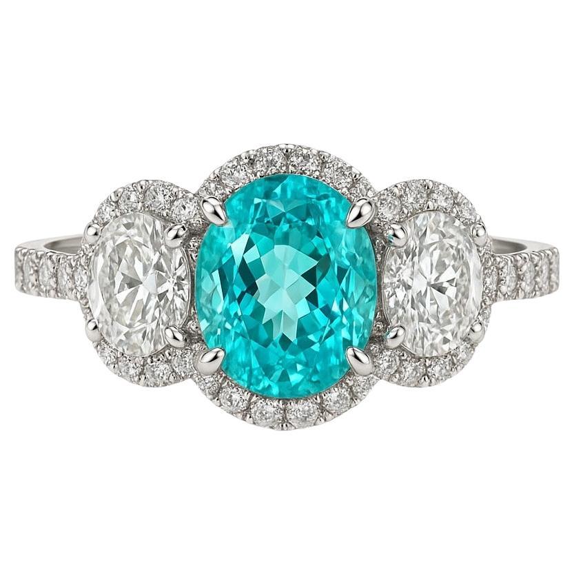 Bague rare en platine avec tourmaline Paraiba et diamants