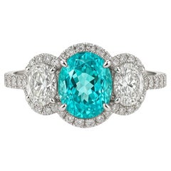 Raro anello in platino con tormalina Paraiba e diamante