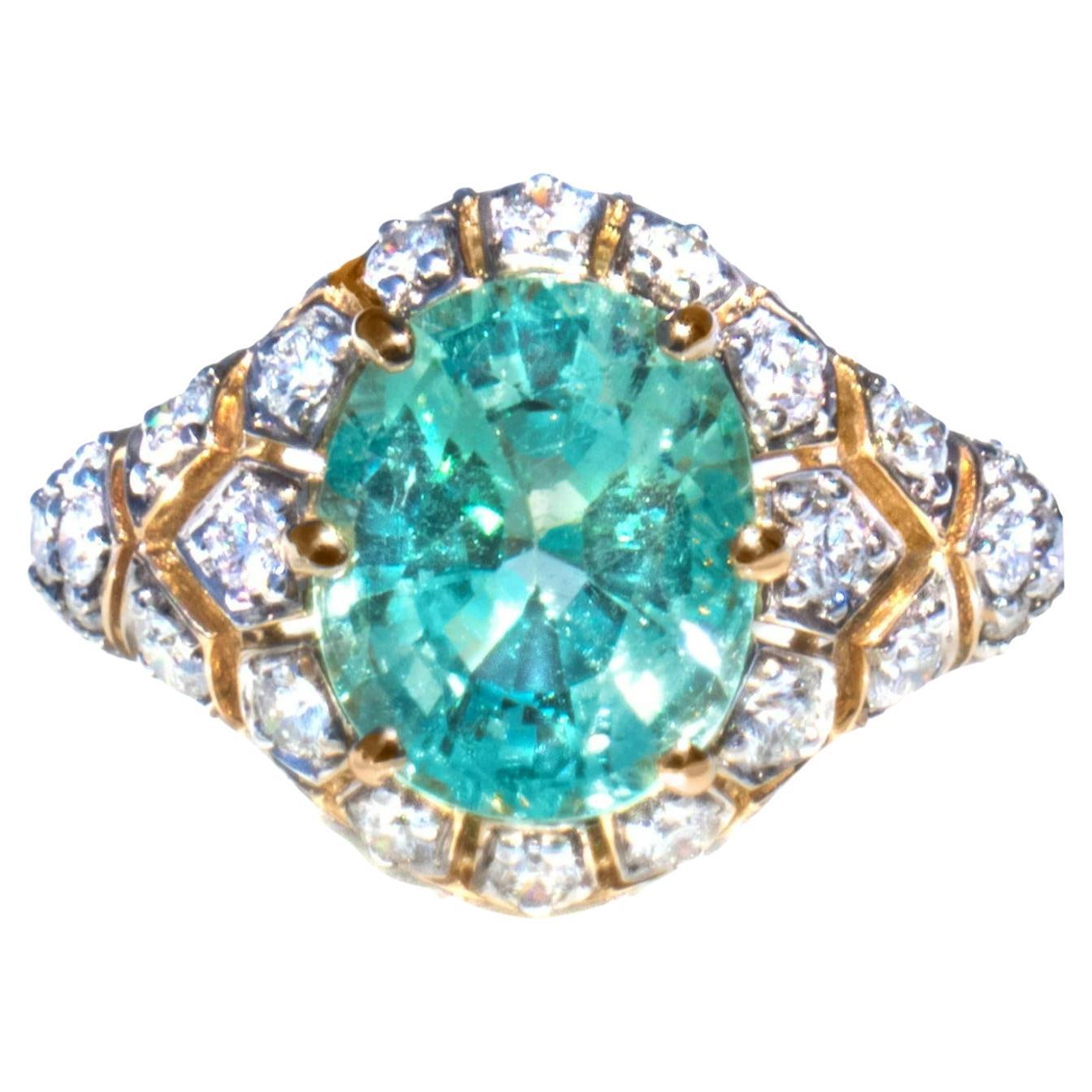 Seltener Paraiba-Ring mit Turmalin und Diamant