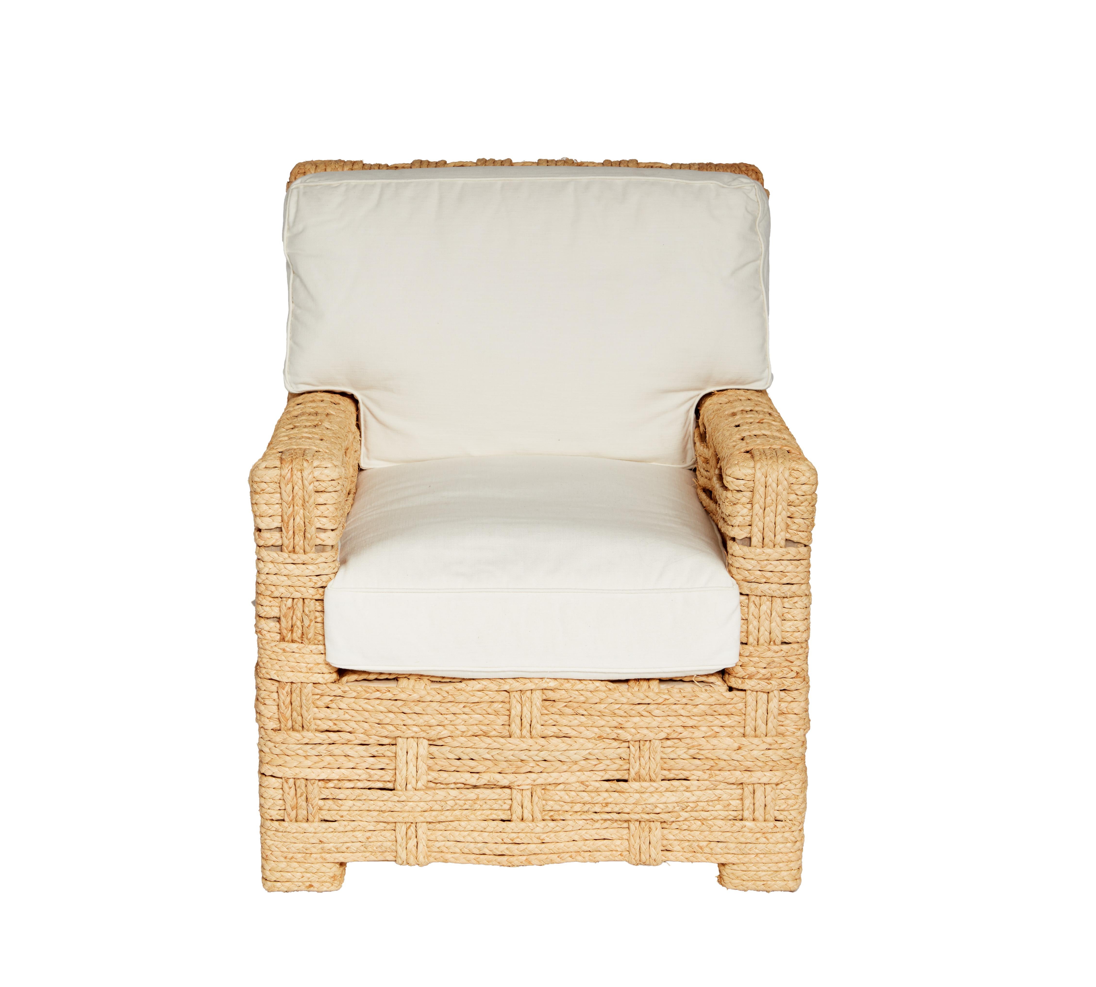 Metà XX secolo Rara Pare di poltrone in rafia di Adrien Audoux e Frida Minet in vendita