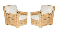 Rare Pare of Raffia Arm Chairs by Adrien Audoux and Frida Minet