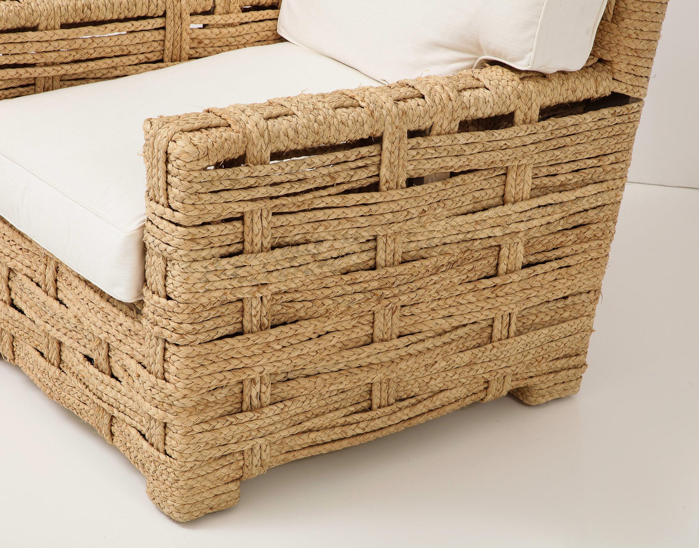 Hand-Woven Rare Pare of Raffia Arm Chairs by Adrien Audoux and Frida Minet For Sale