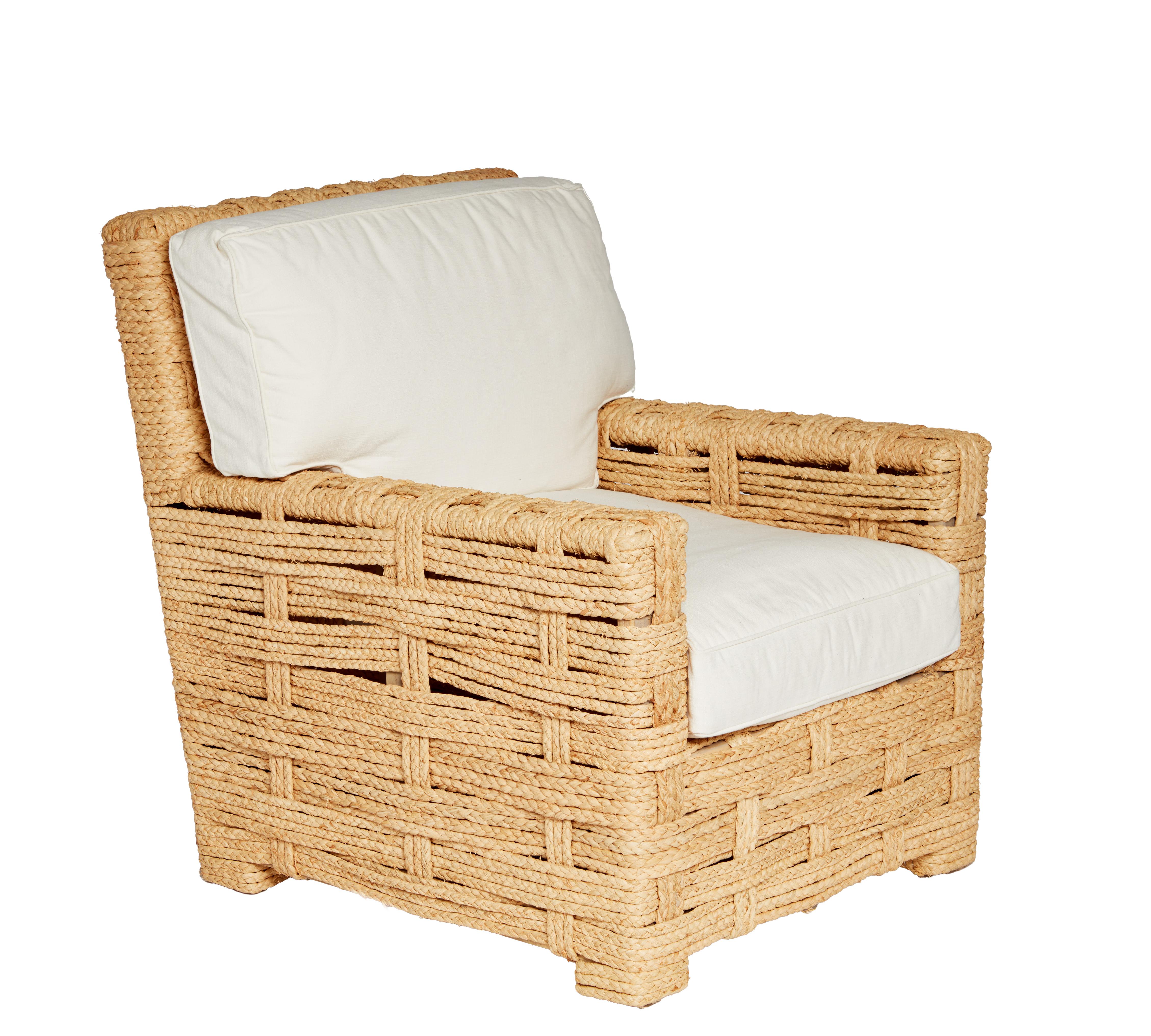 Mid-Century moderno Rara Pare di poltrone in rafia di Adrien Audoux e Frida Minet in vendita