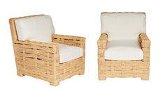 Rare Pare of Raffia Arm Chairs by Adrien Audoux and Frida Minet