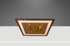 RARE Parliament of Owls Painting with Custom-Made Walnut Frame, Sukhya, c. 1960s