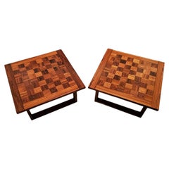 Rare Oak Parquet Side Table (Chess Table)- Set of 2