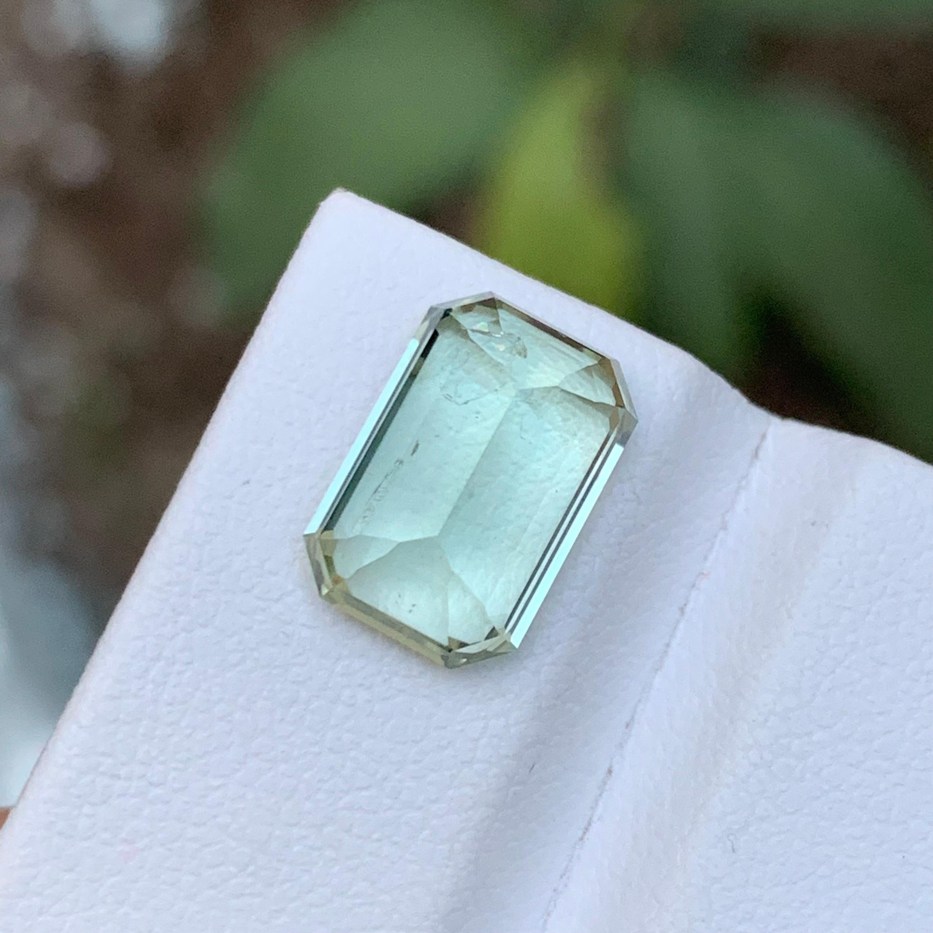 Contemporary Rare Pastel Green Natural Tourmaline Gemstone, 5.05 Ct Emerald Cut-Ring/Jewelry For Sale