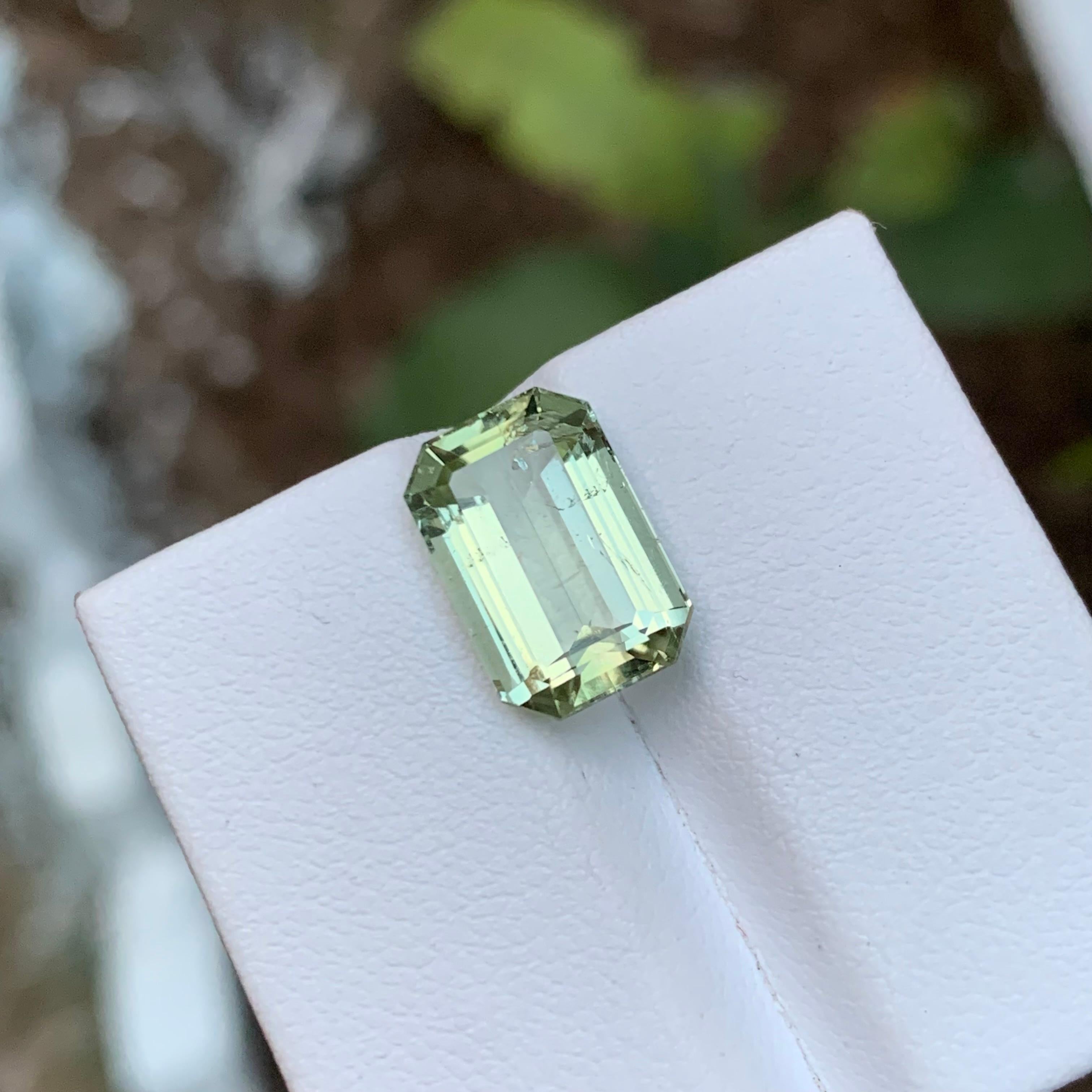 Women's or Men's Rare Pastel Green Natural Tourmaline Gemstone, 5.05 Ct Emerald Cut-Ring/Jewelry For Sale