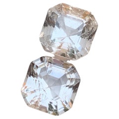Rare Pastel Peach Natural Topaz Gemstone Pair, 19.35 Ct Asscher Cut for Earrings