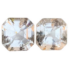 Rare Pastel Peach Natural Topaz Gemstone Pair, 19.35 Ct Asscher Cut for Earrings