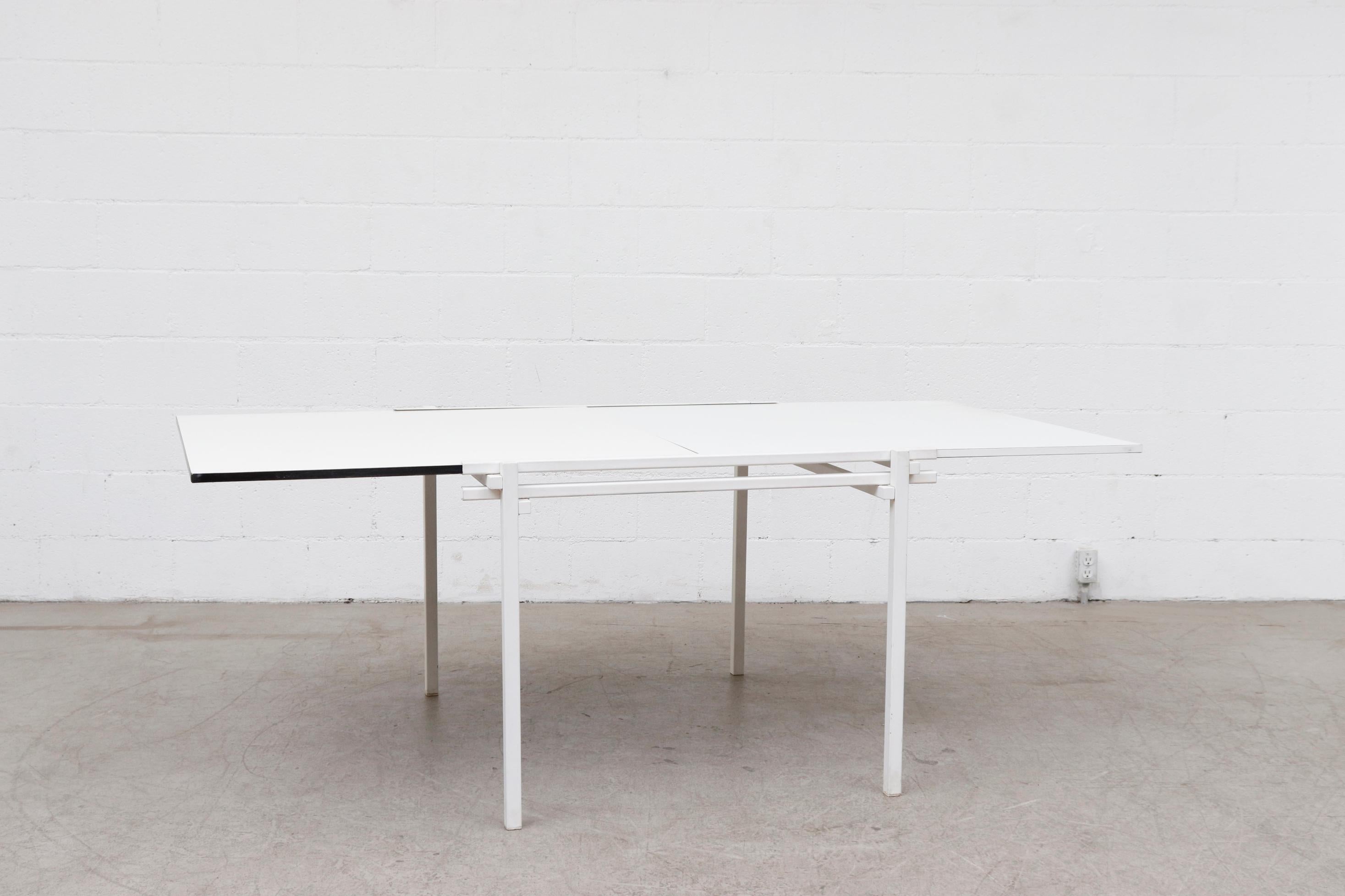 Rare Pastoe White Enameled Dining Table In Good Condition In Los Angeles, CA