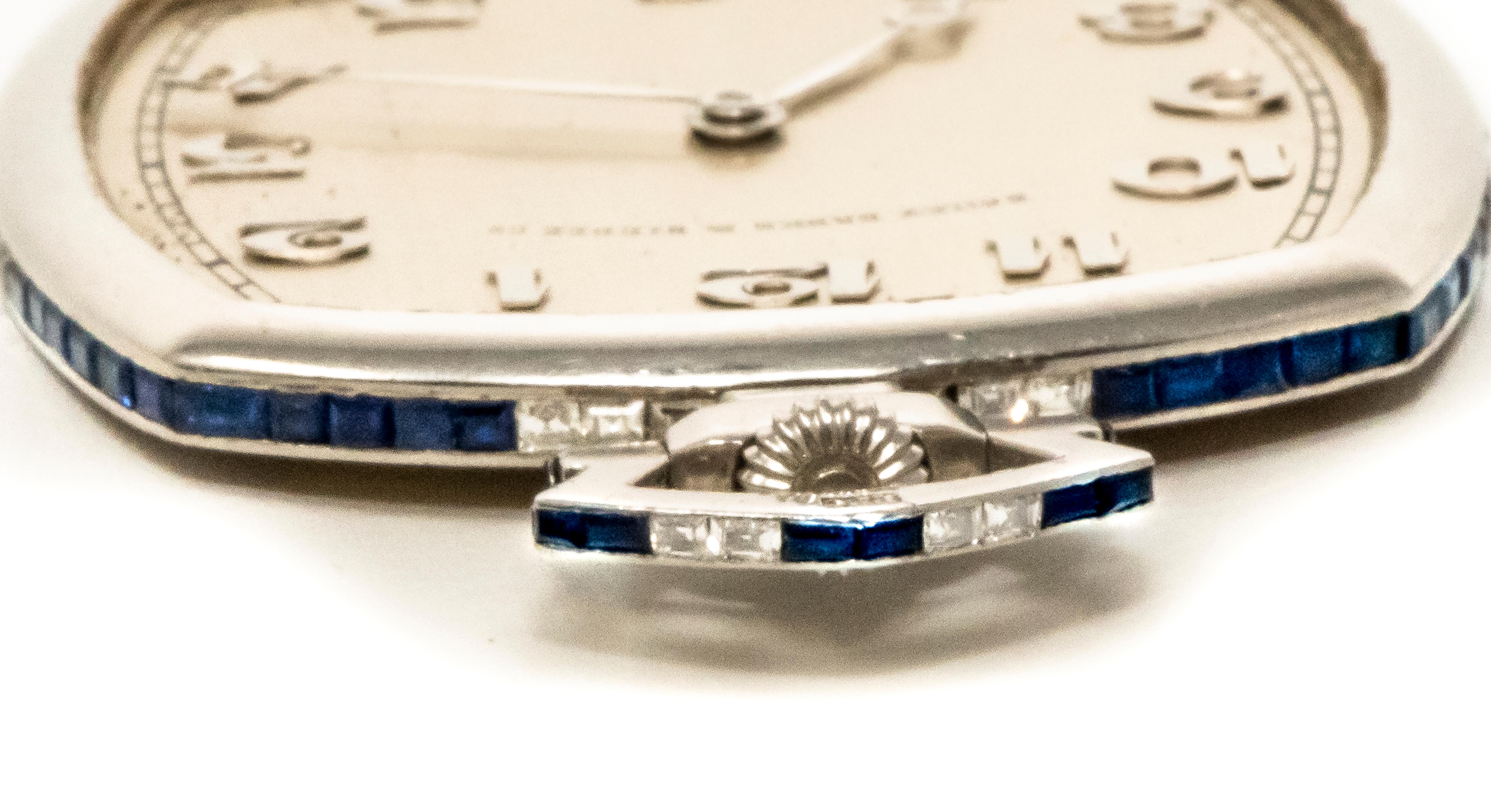 Rare Patek Philippe 1930s Platinum Sapphire and Diamond Factory Set Pocket Watch 1