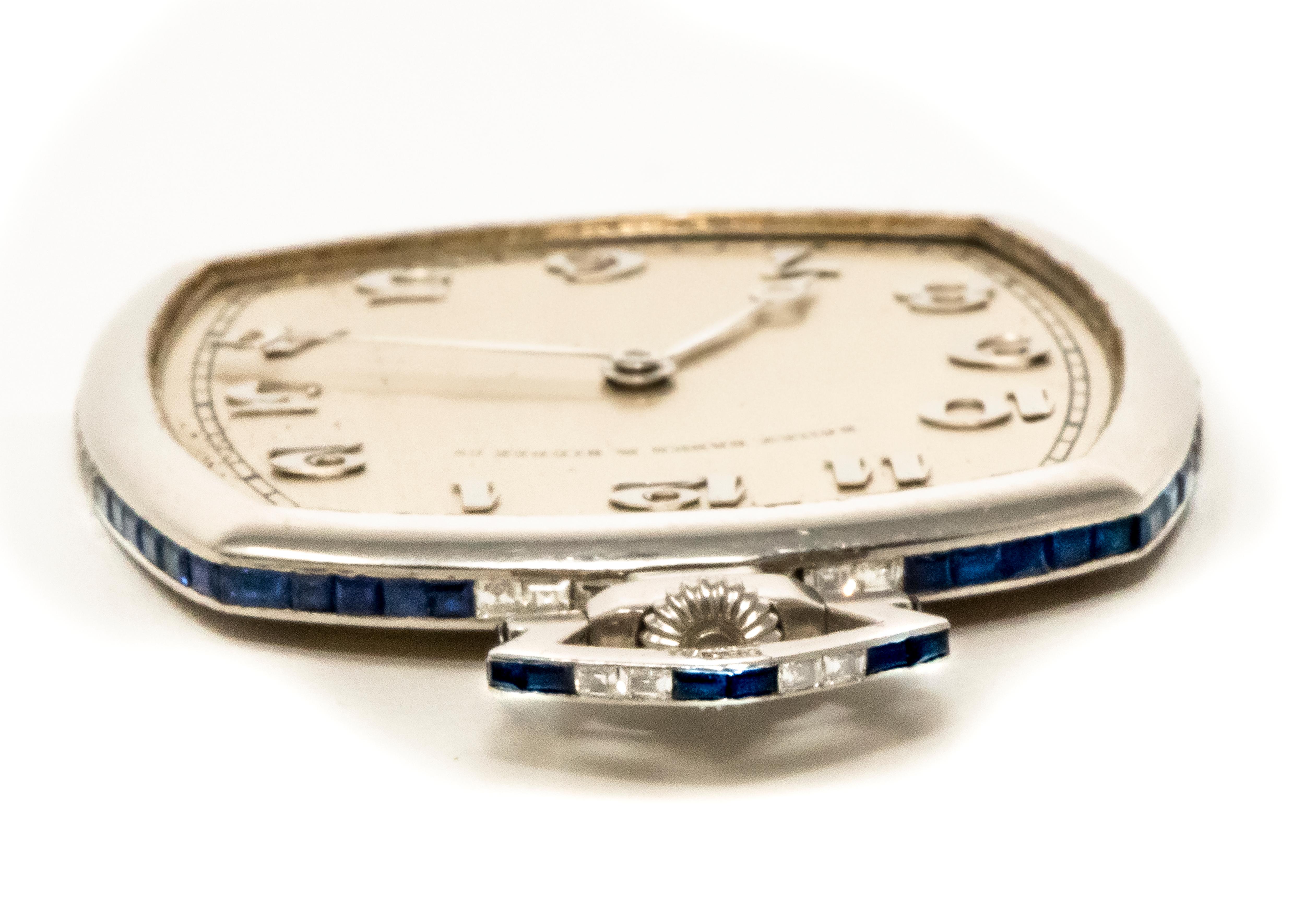 Rare Patek Philippe 1930s Platinum Sapphire and Diamond Factory Set Pocket Watch 3