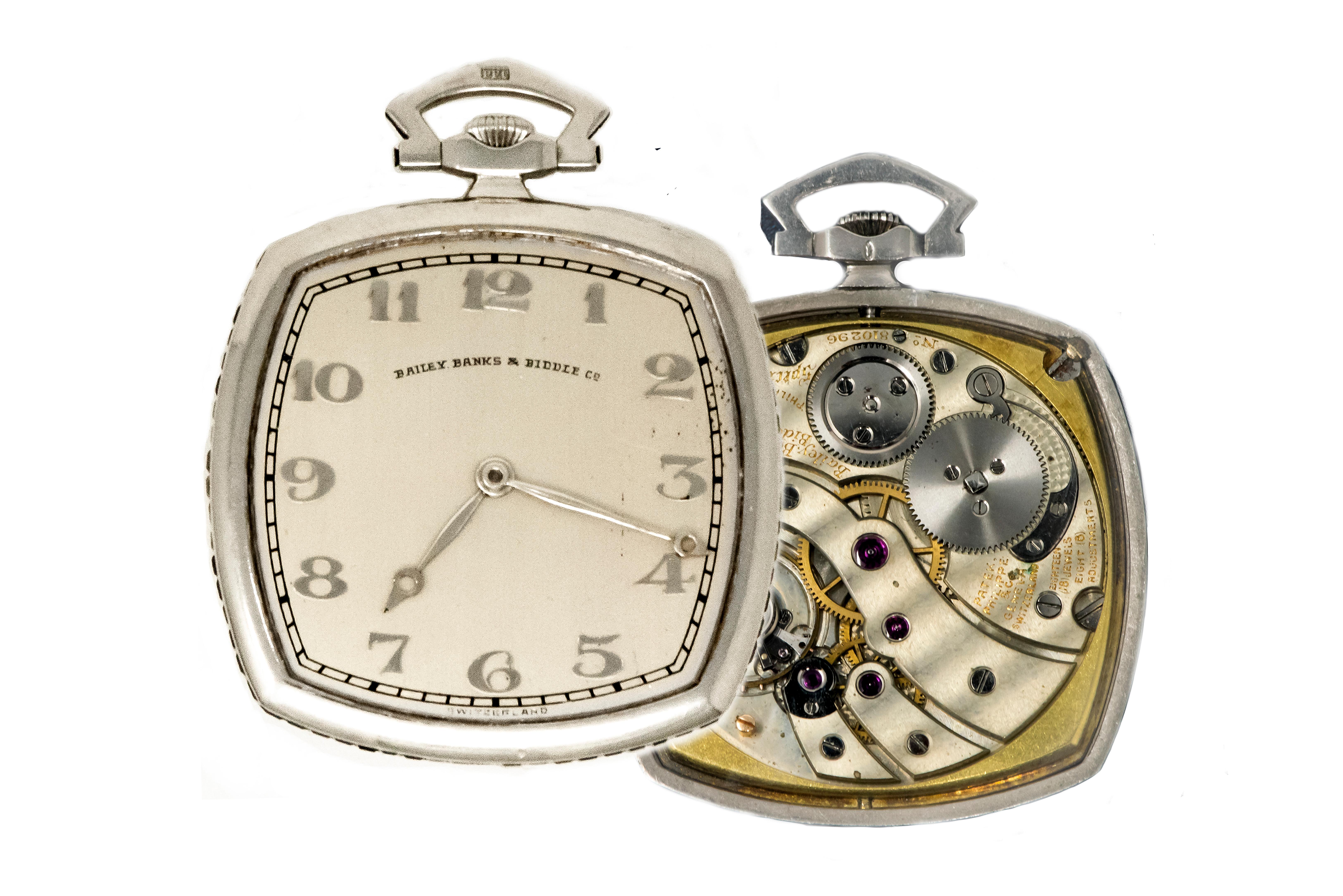 Rare Patek Philippe 1930s Platinum Sapphire and Diamond Factory Set Pocket Watch 4