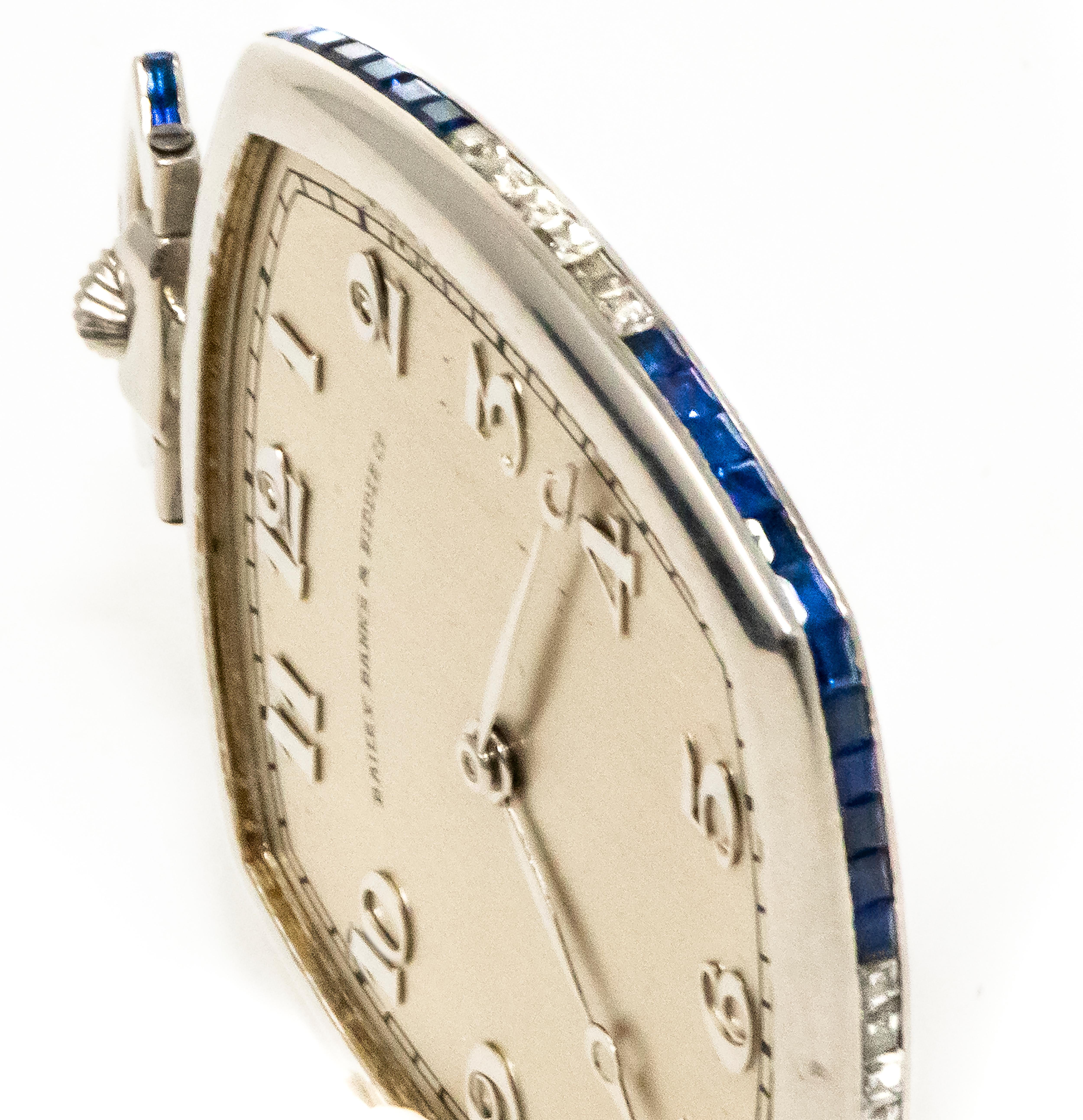 Women's or Men's Rare Patek Philippe 1930s Platinum Sapphire and Diamond Factory Set Pocket Watch