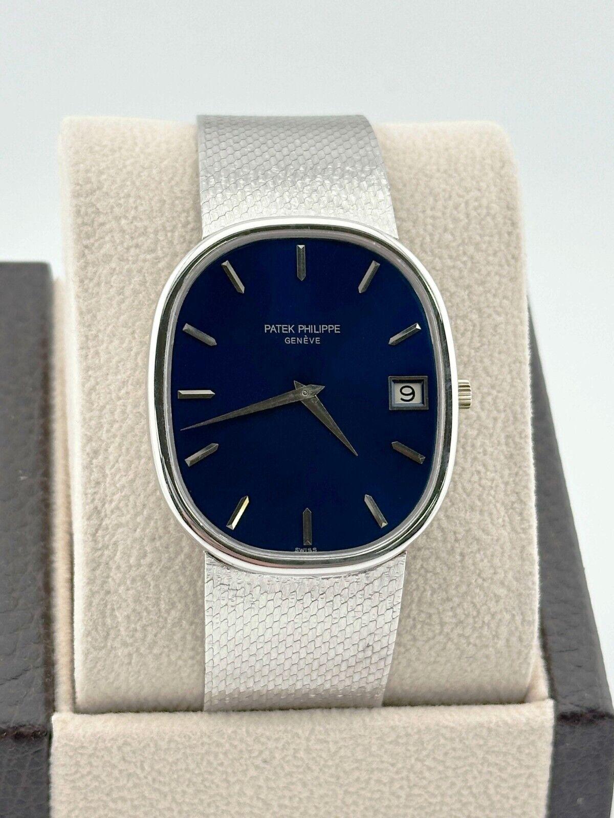 Uomo Raro Patek Philippe Ellipse Jumbo 3605 Quadrante blu Oro bianco 18 carati in vendita
