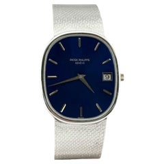 Rare Patek Philippe Ellipse Jumbo 3605 Blue Dial 18K White Gold