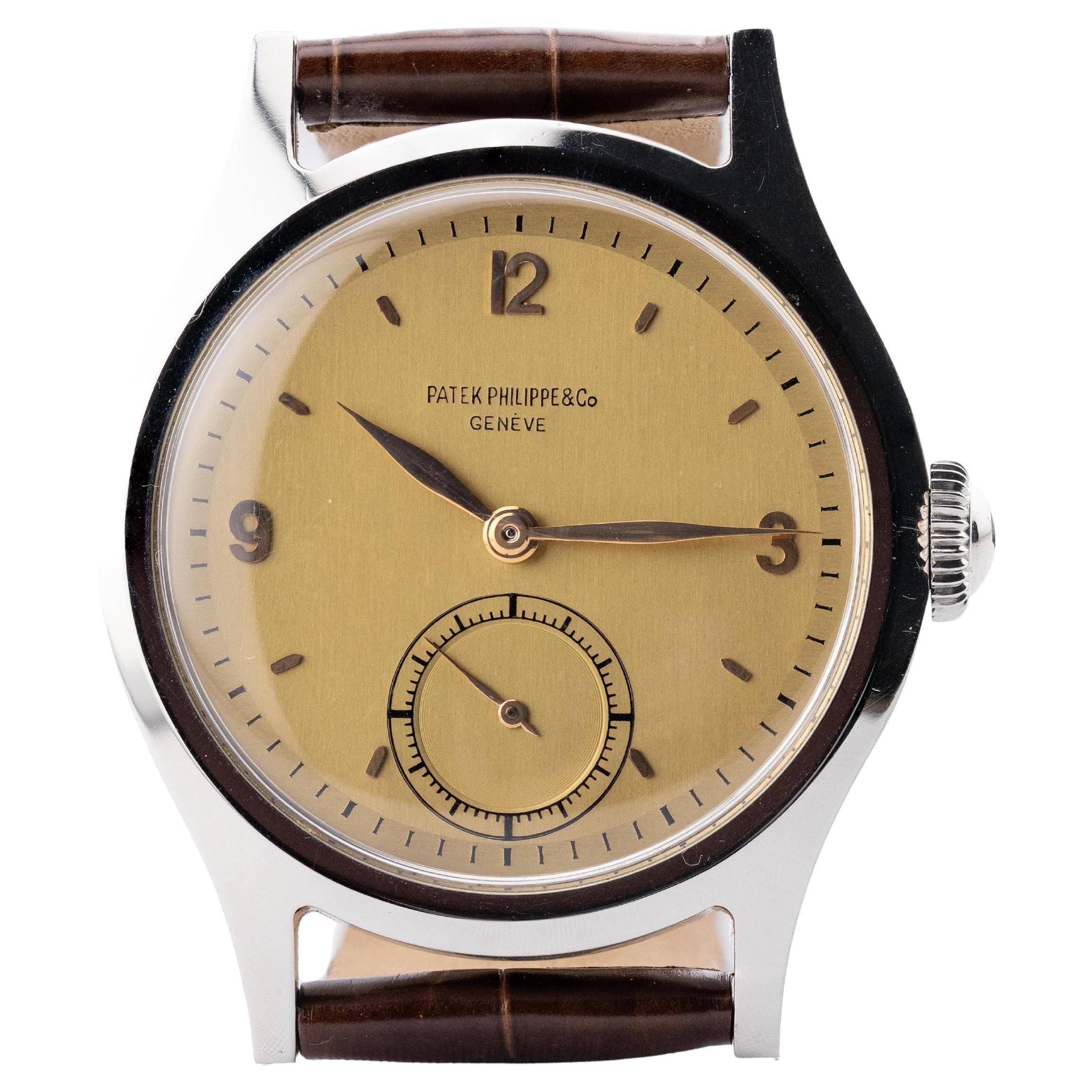 Seltene Patek Philippe Referenz 565 Edelstahl überdimensionale Herrenarmbanduhr im Angebot